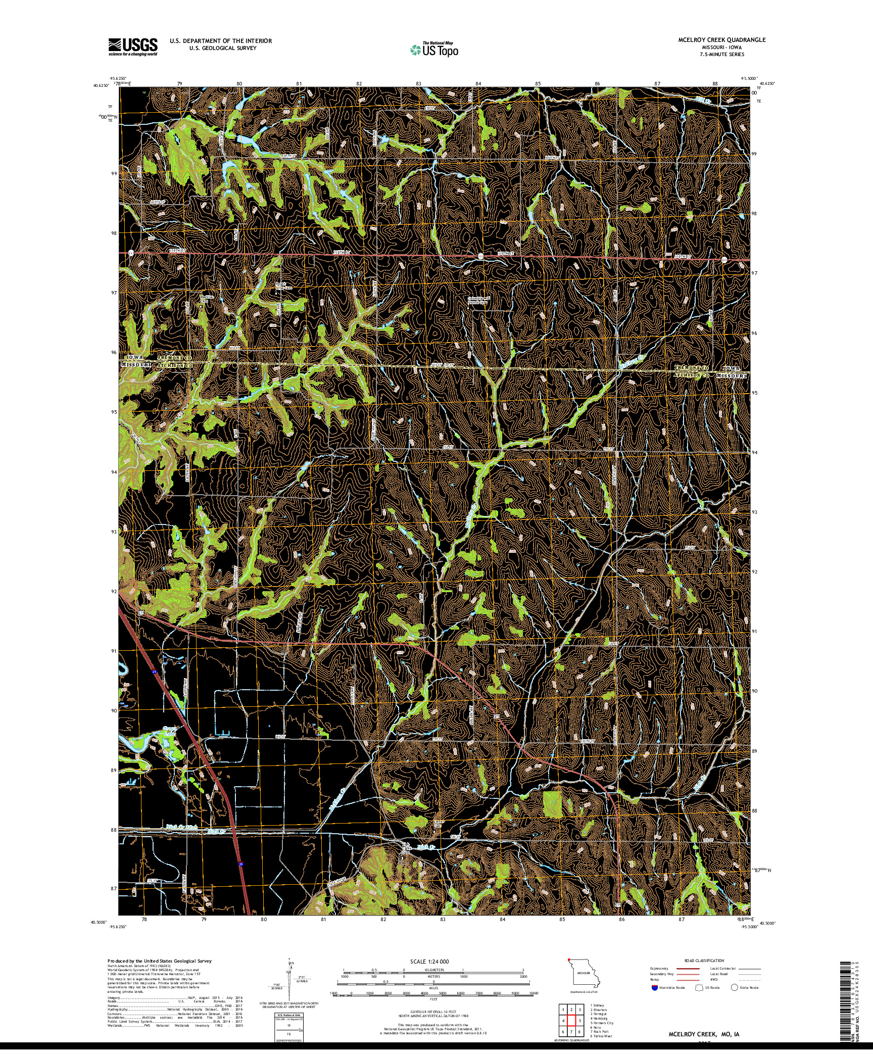 USGS US TOPO 7.5-MINUTE MAP FOR MCELROY CREEK, MO,IA 2017