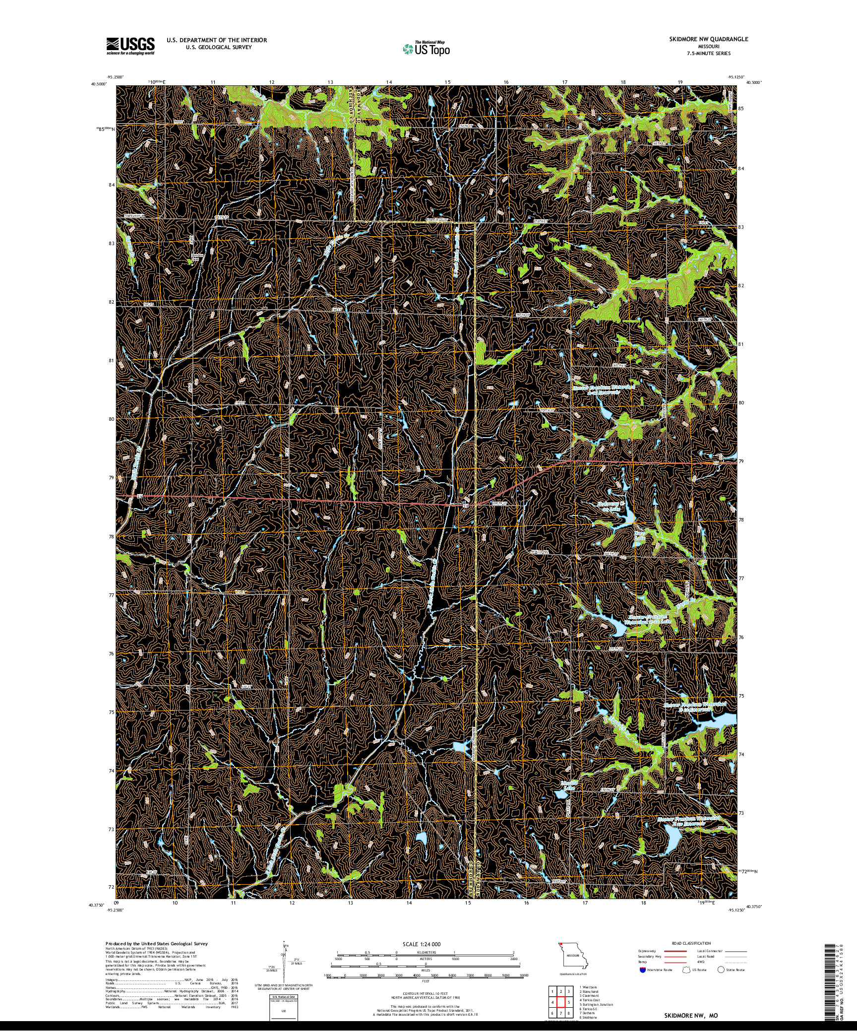 USGS US TOPO 7.5-MINUTE MAP FOR SKIDMORE NW, MO 2017