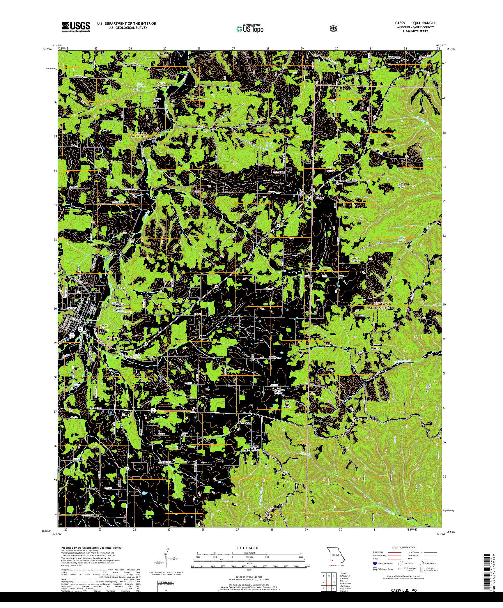 USGS US TOPO 7.5-MINUTE MAP FOR CASSVILLE, MO 2017