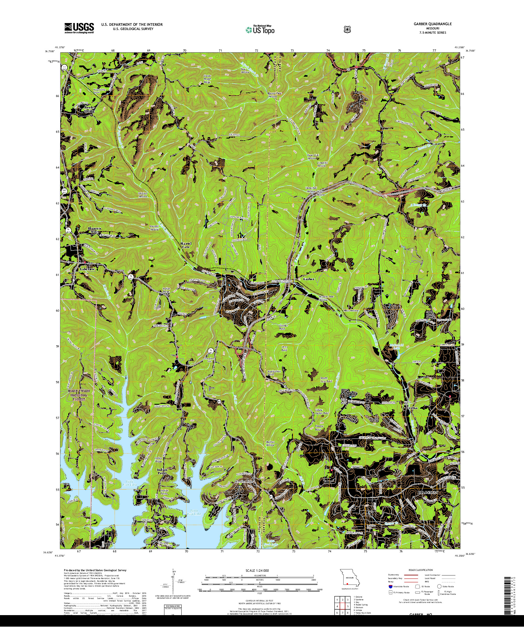 USGS US TOPO 7.5-MINUTE MAP FOR GARBER, MO 2017