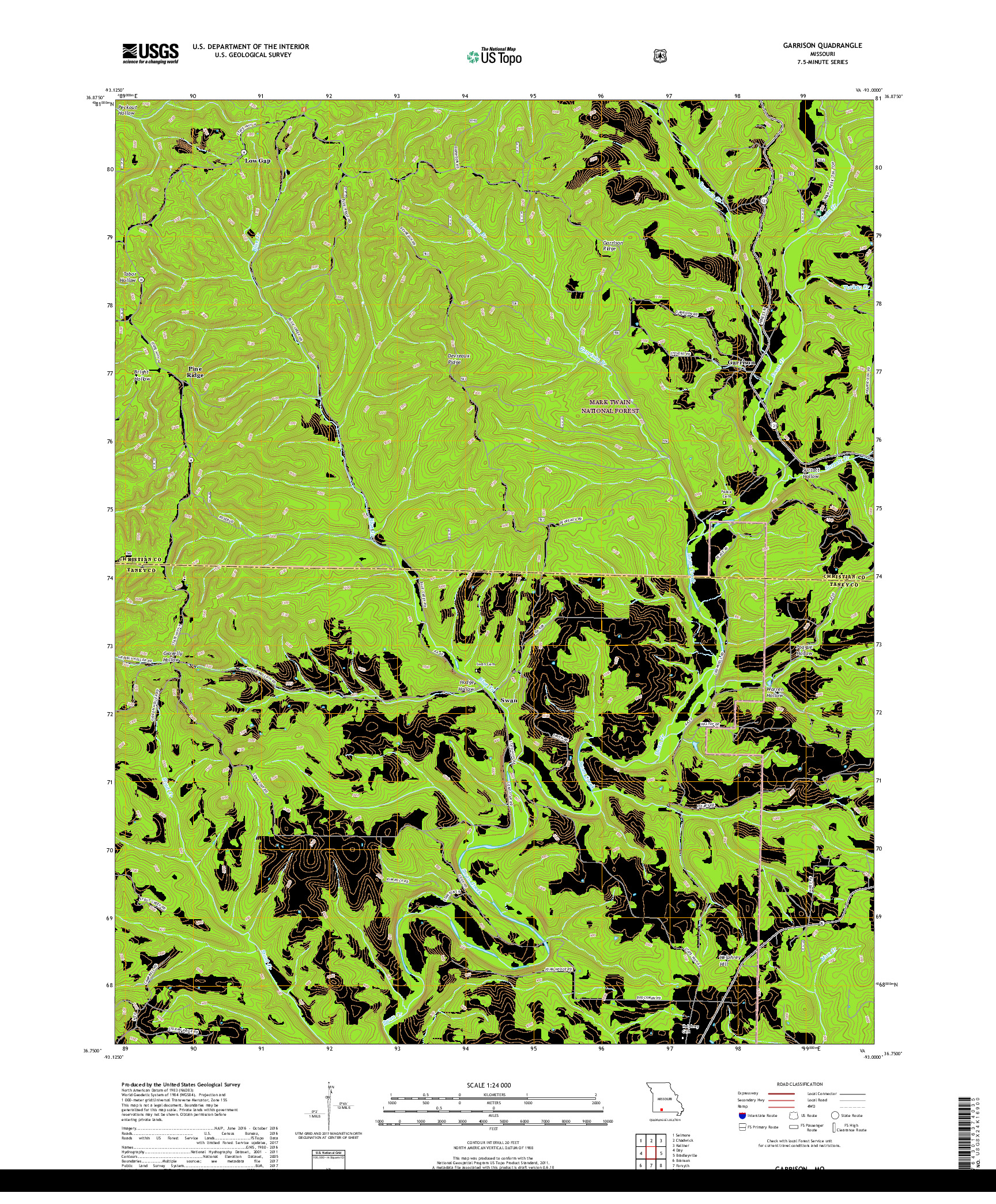 USGS US TOPO 7.5-MINUTE MAP FOR GARRISON, MO 2017