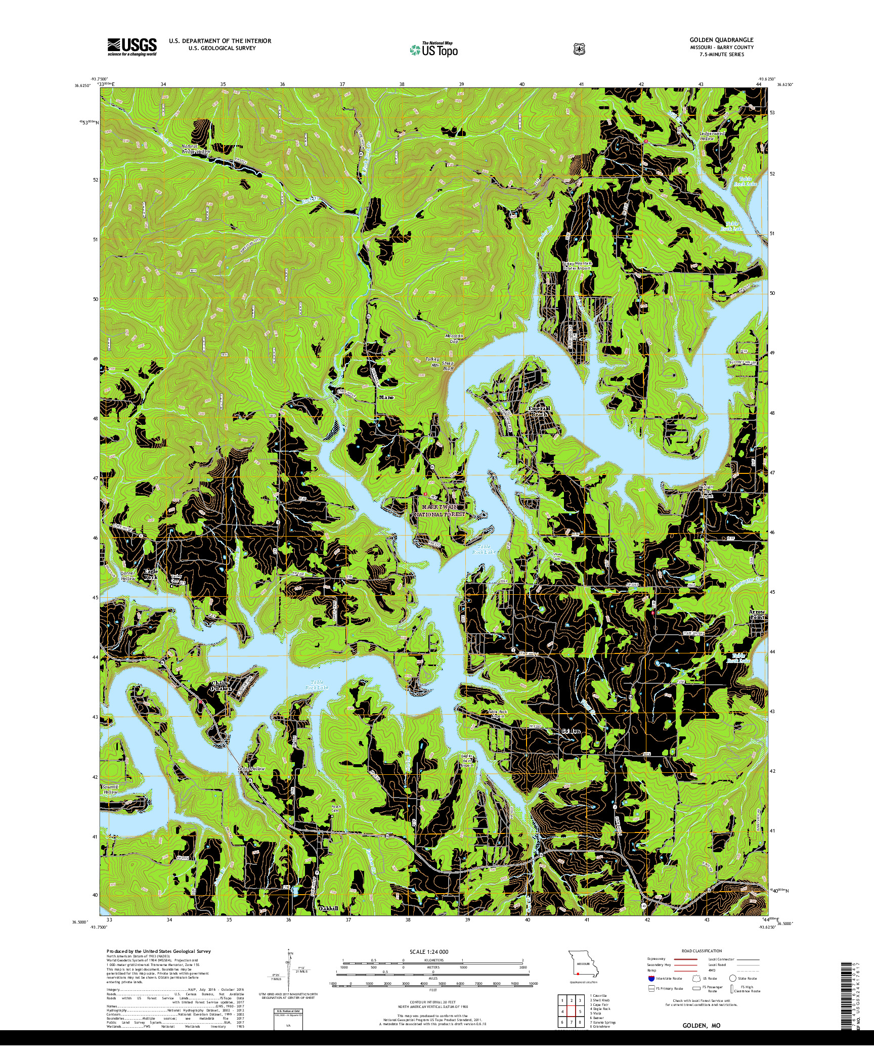 USGS US TOPO 7.5-MINUTE MAP FOR GOLDEN, MO 2017