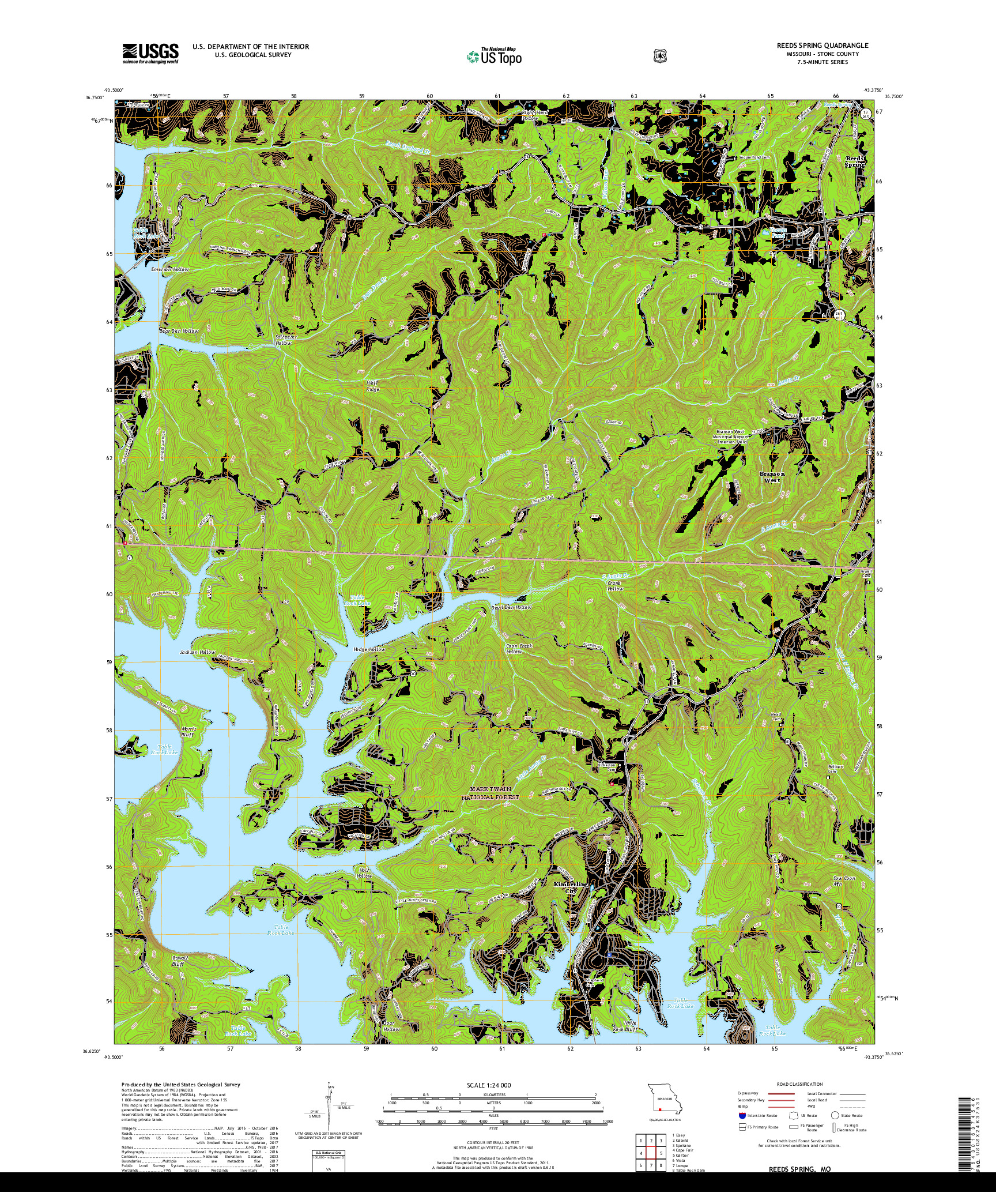 USGS US TOPO 7.5-MINUTE MAP FOR REEDS SPRING, MO 2017