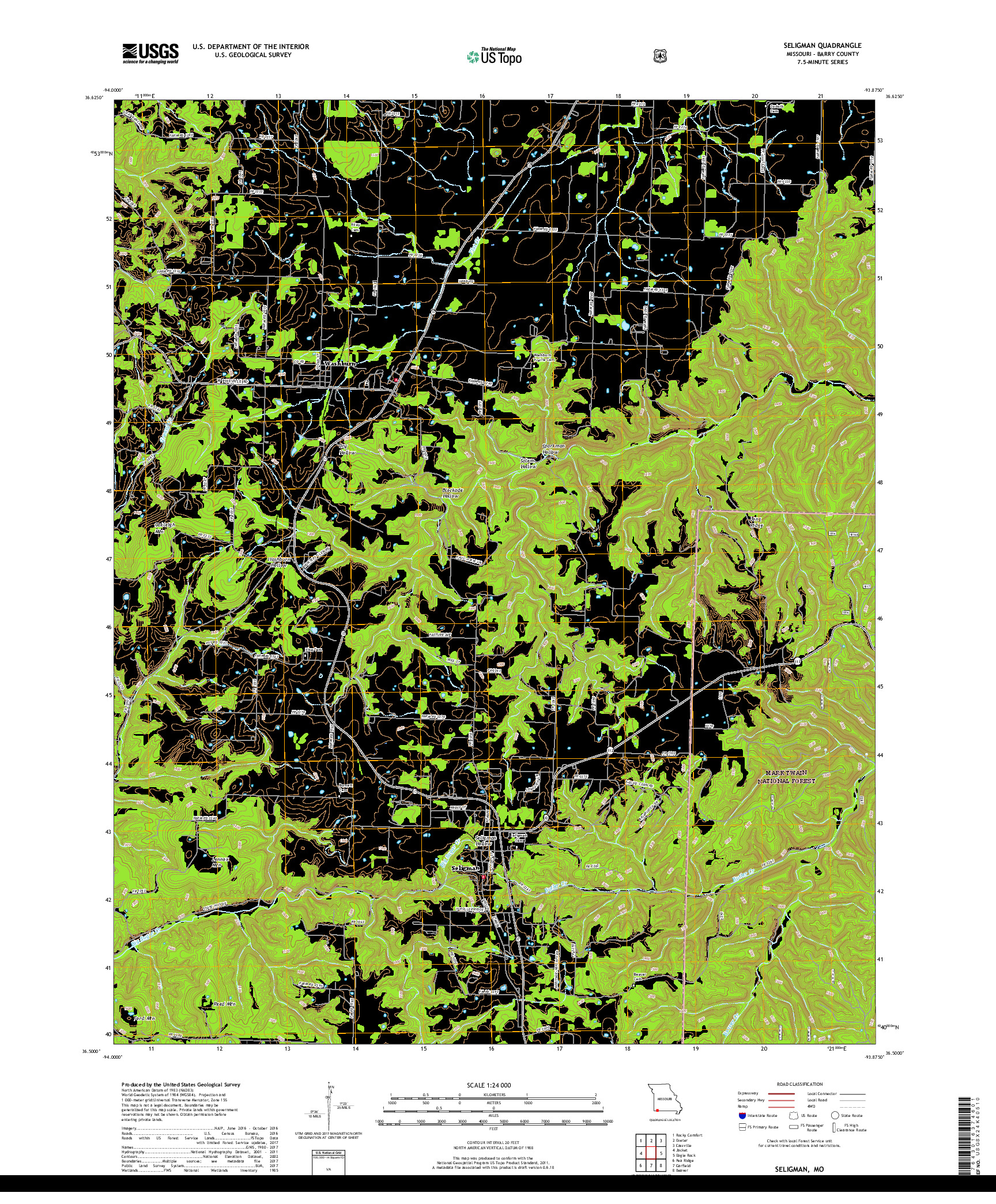 USGS US TOPO 7.5-MINUTE MAP FOR SELIGMAN, MO 2017