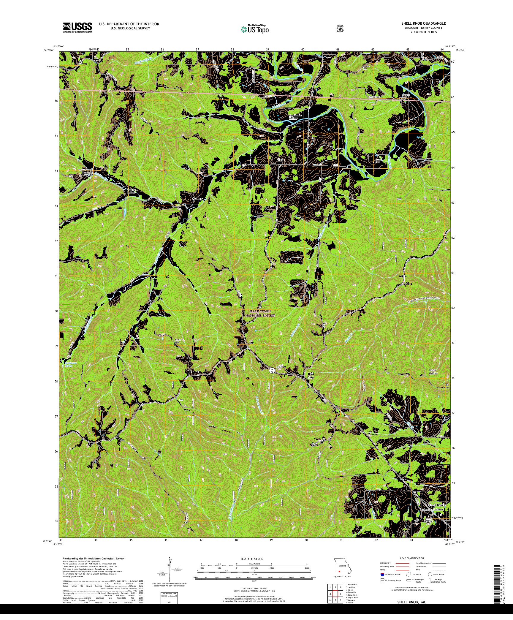 USGS US TOPO 7.5-MINUTE MAP FOR SHELL KNOB, MO 2017