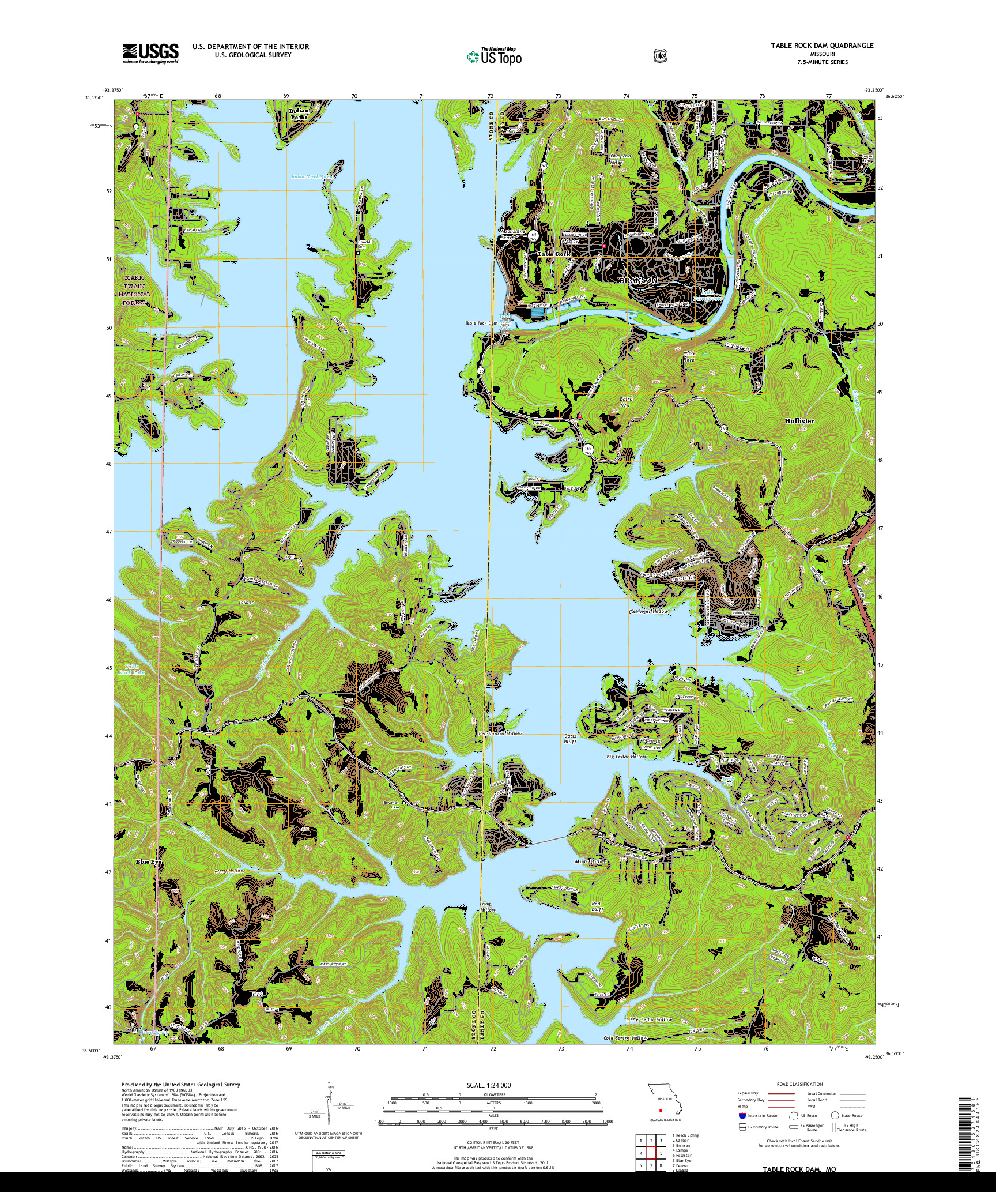 USGS US TOPO 7.5-MINUTE MAP FOR TABLE ROCK DAM, MO 2017