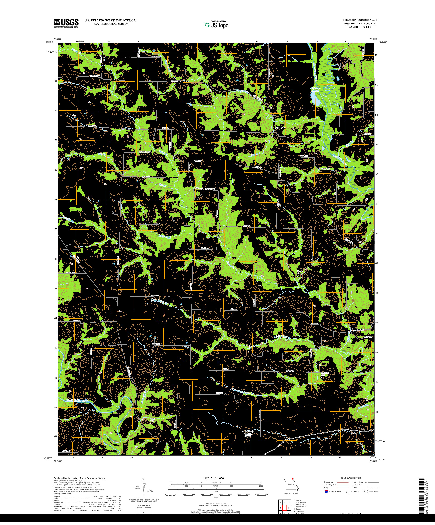 USGS US TOPO 7.5-MINUTE MAP FOR BENJAMIN, MO 2017