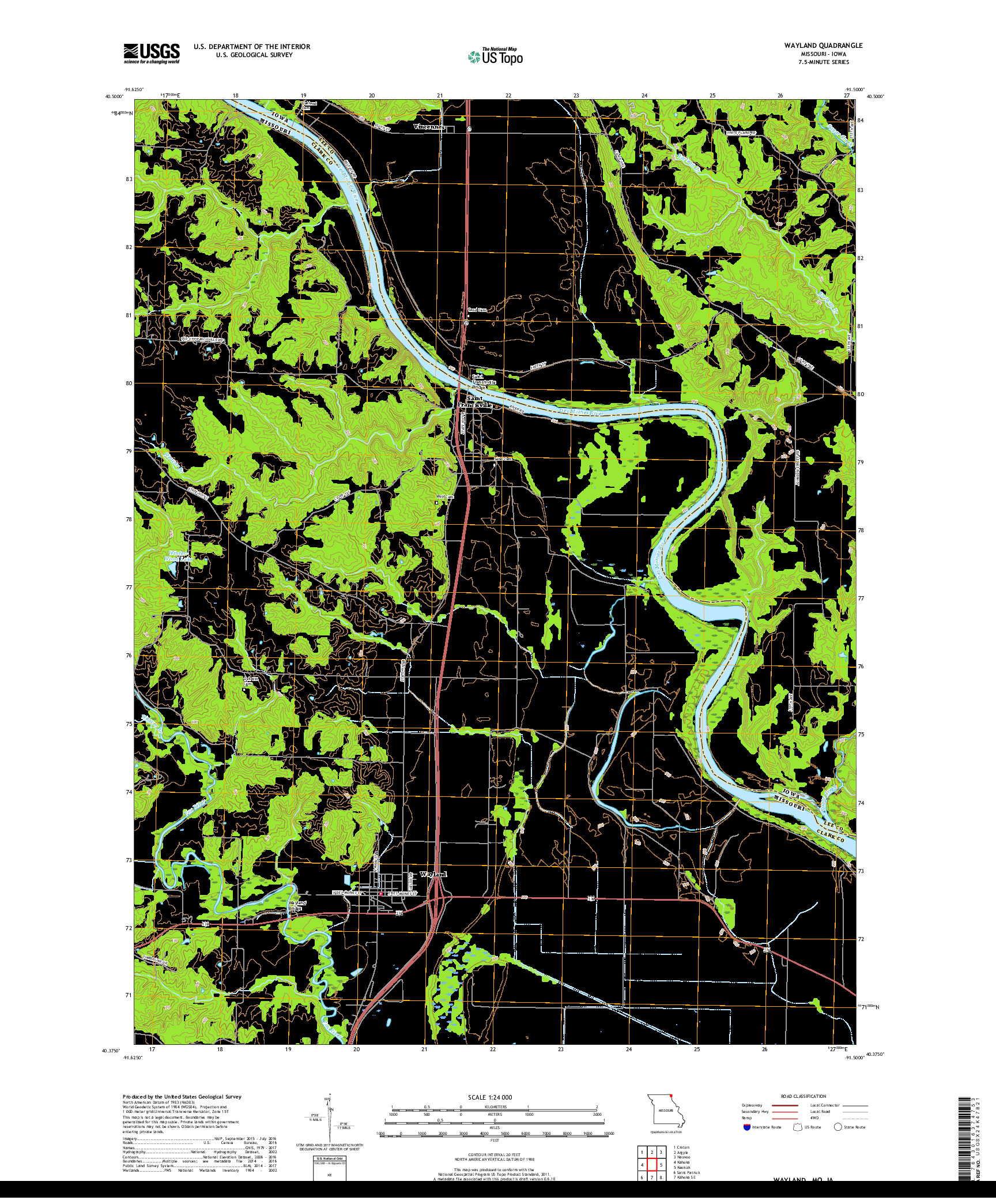 USGS US TOPO 7.5-MINUTE MAP FOR WAYLAND, MO,IA 2017