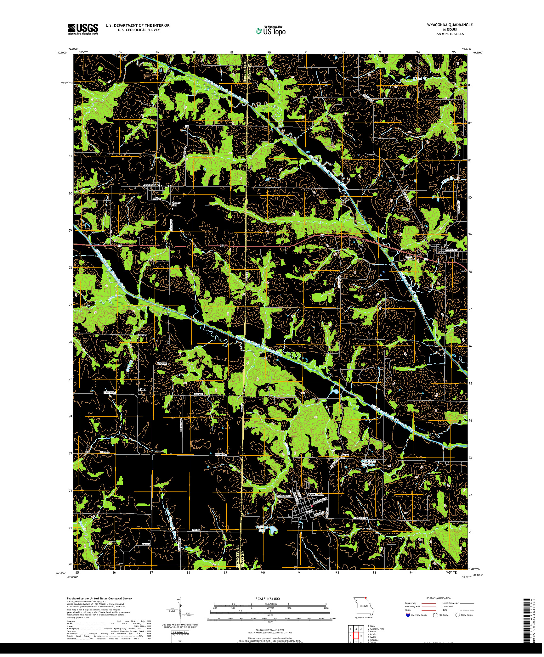 USGS US TOPO 7.5-MINUTE MAP FOR WYACONDA, MO 2017