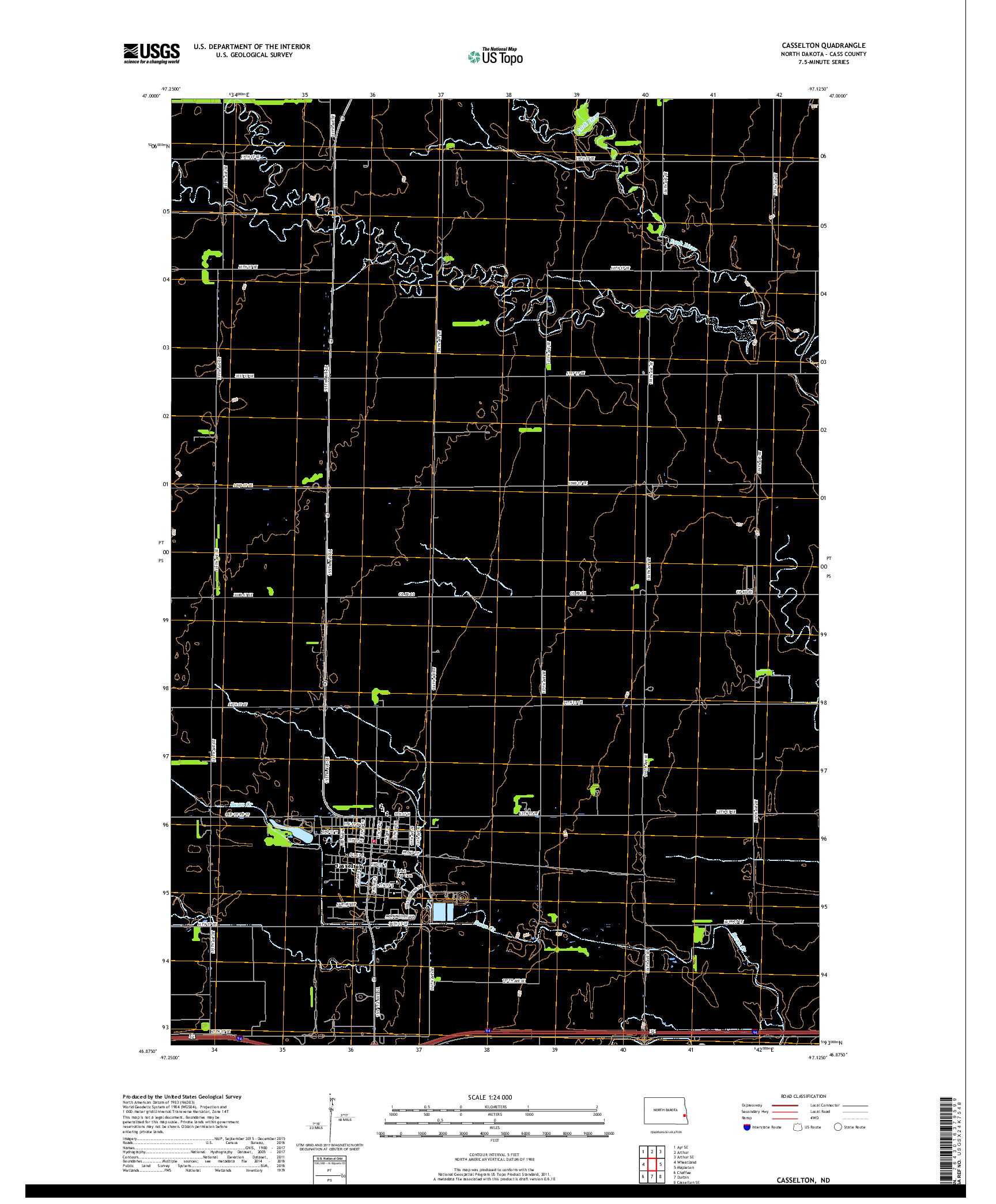 USGS US TOPO 7.5-MINUTE MAP FOR CASSELTON, ND 2017
