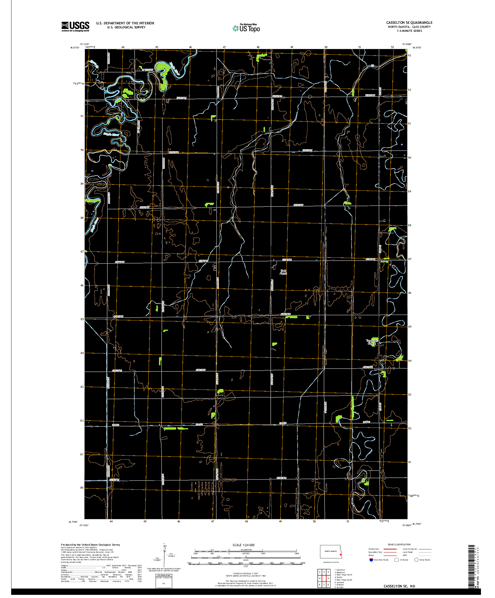 USGS US TOPO 7.5-MINUTE MAP FOR CASSELTON SE, ND 2017