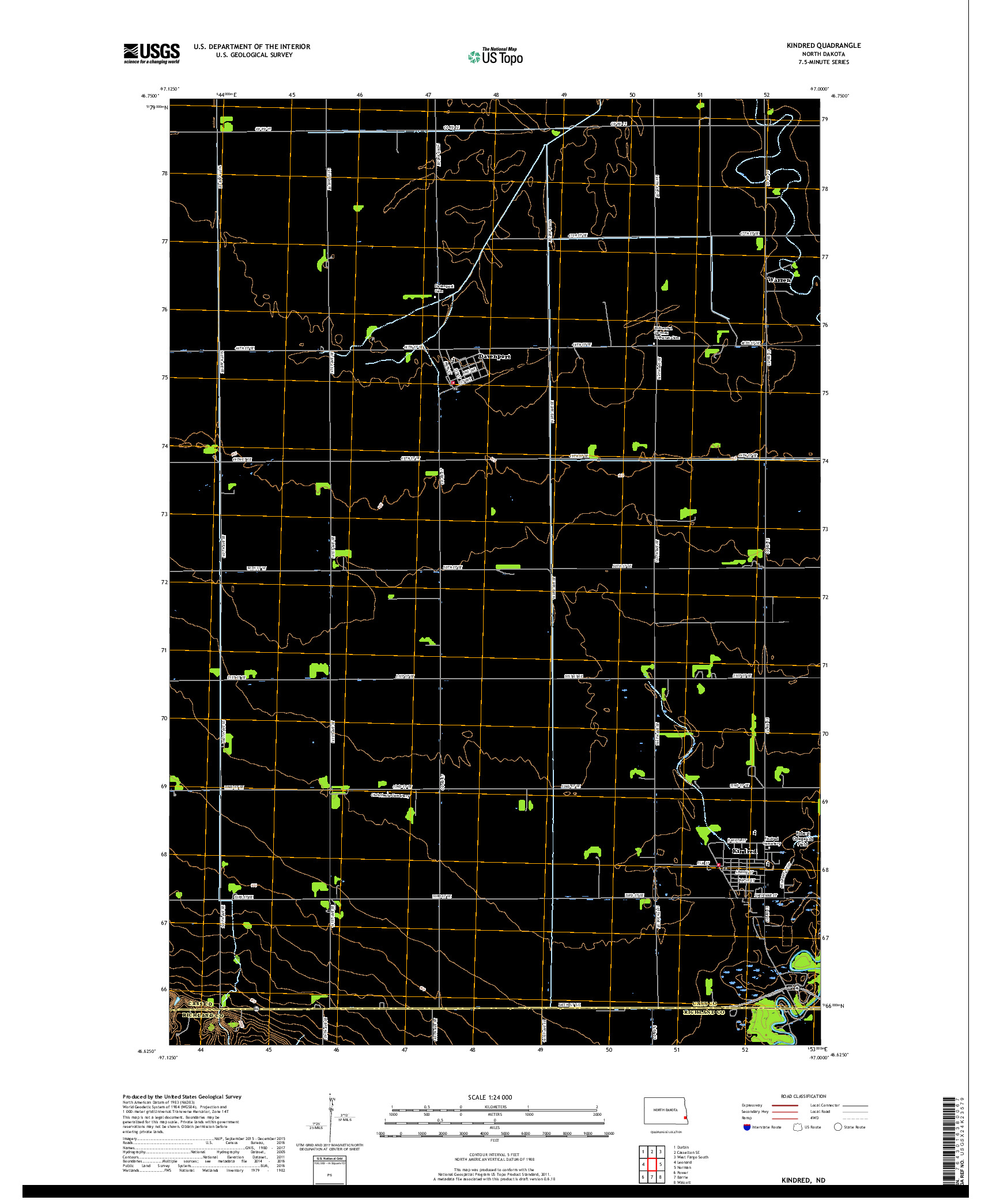 USGS US TOPO 7.5-MINUTE MAP FOR KINDRED, ND 2017