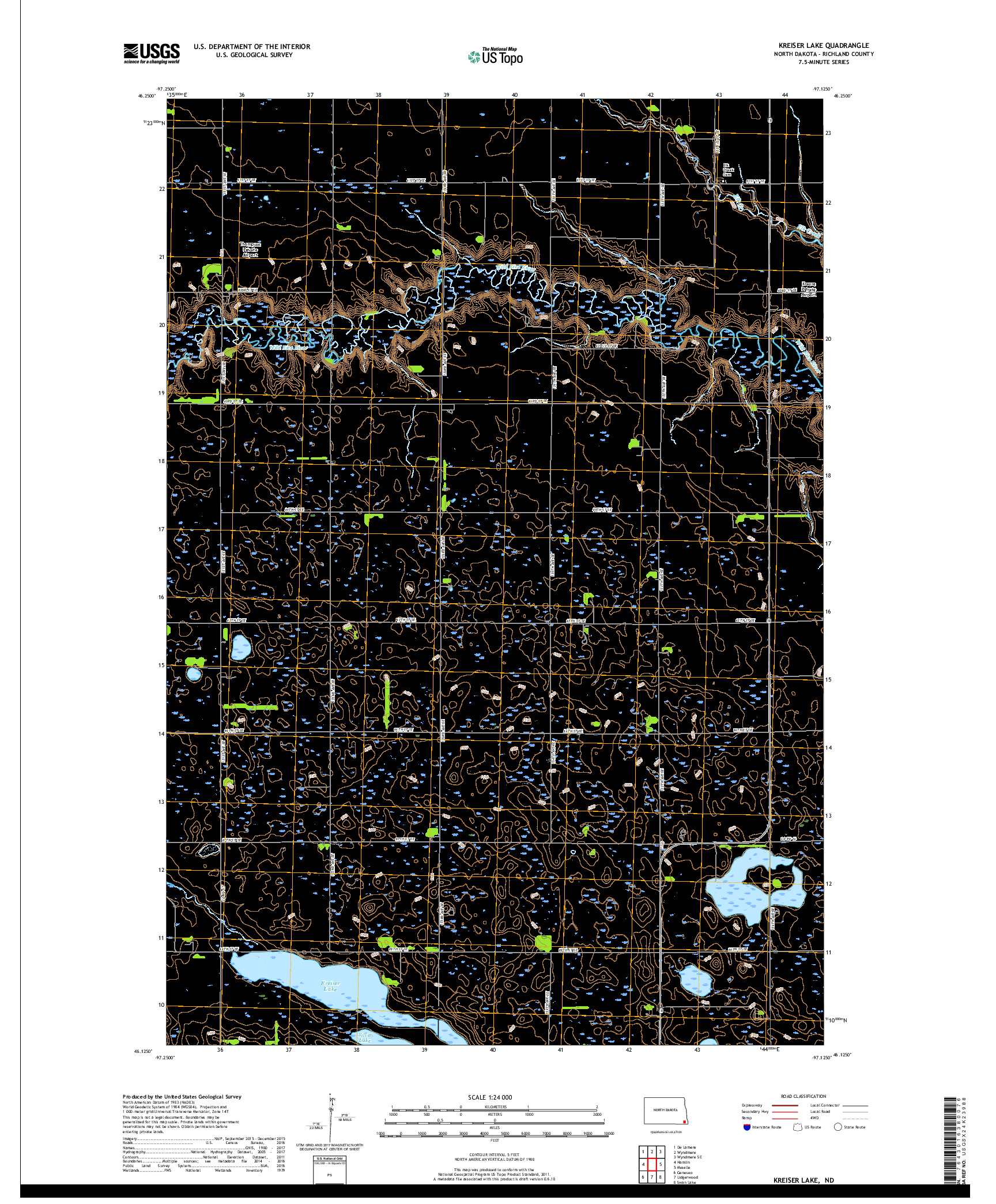 USGS US TOPO 7.5-MINUTE MAP FOR KREISER LAKE, ND 2017