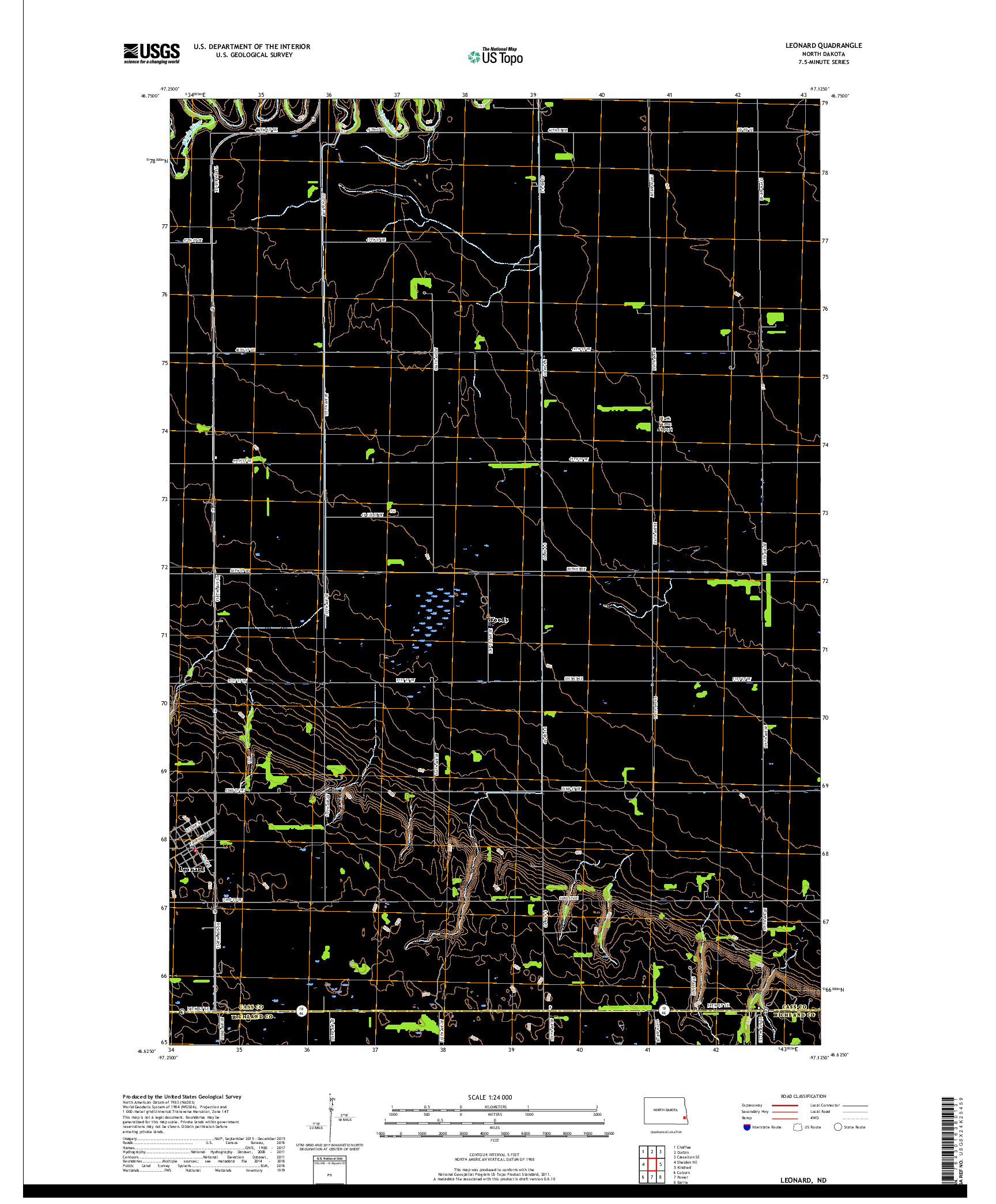 USGS US TOPO 7.5-MINUTE MAP FOR LEONARD, ND 2017