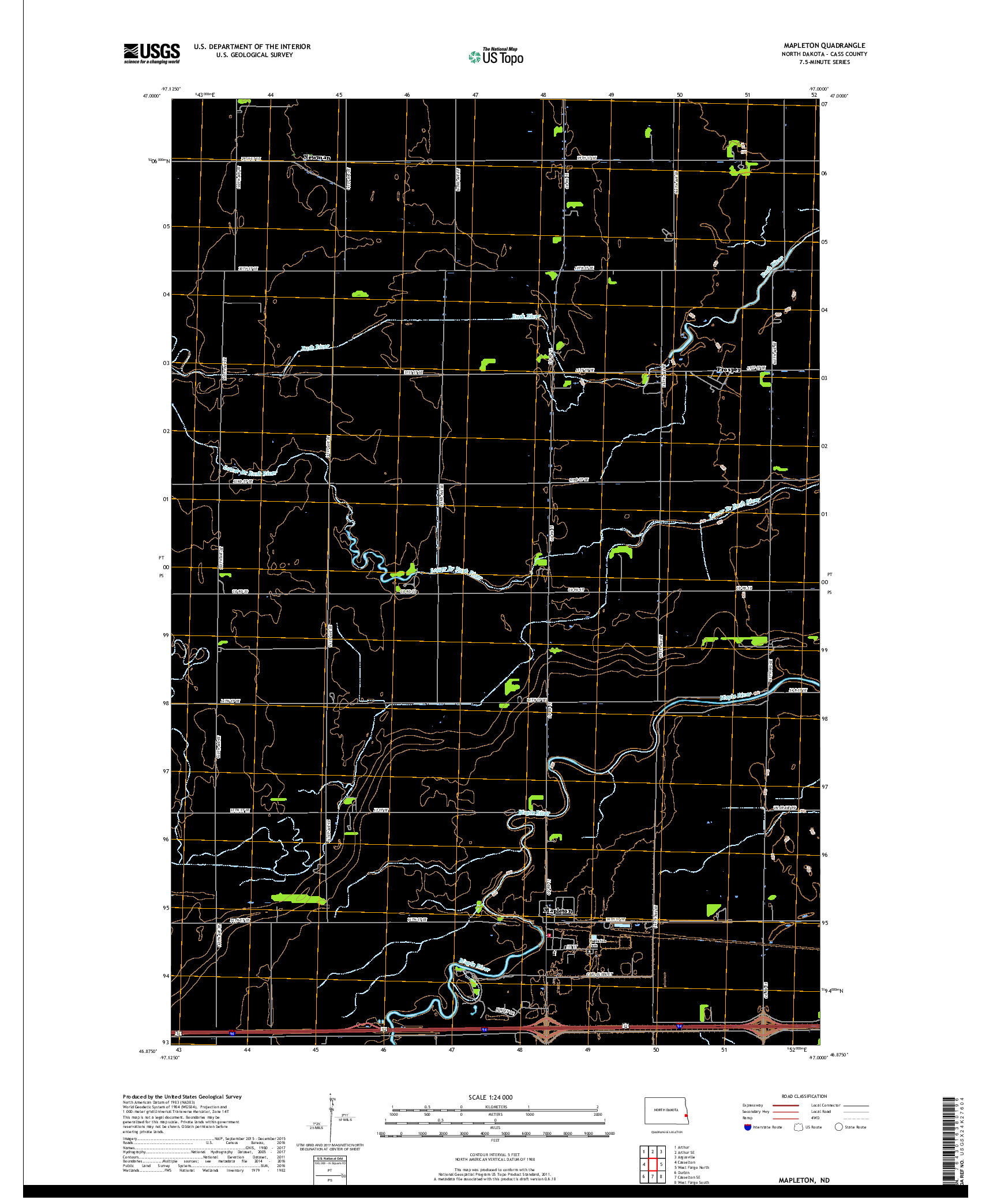 USGS US TOPO 7.5-MINUTE MAP FOR MAPLETON, ND 2017