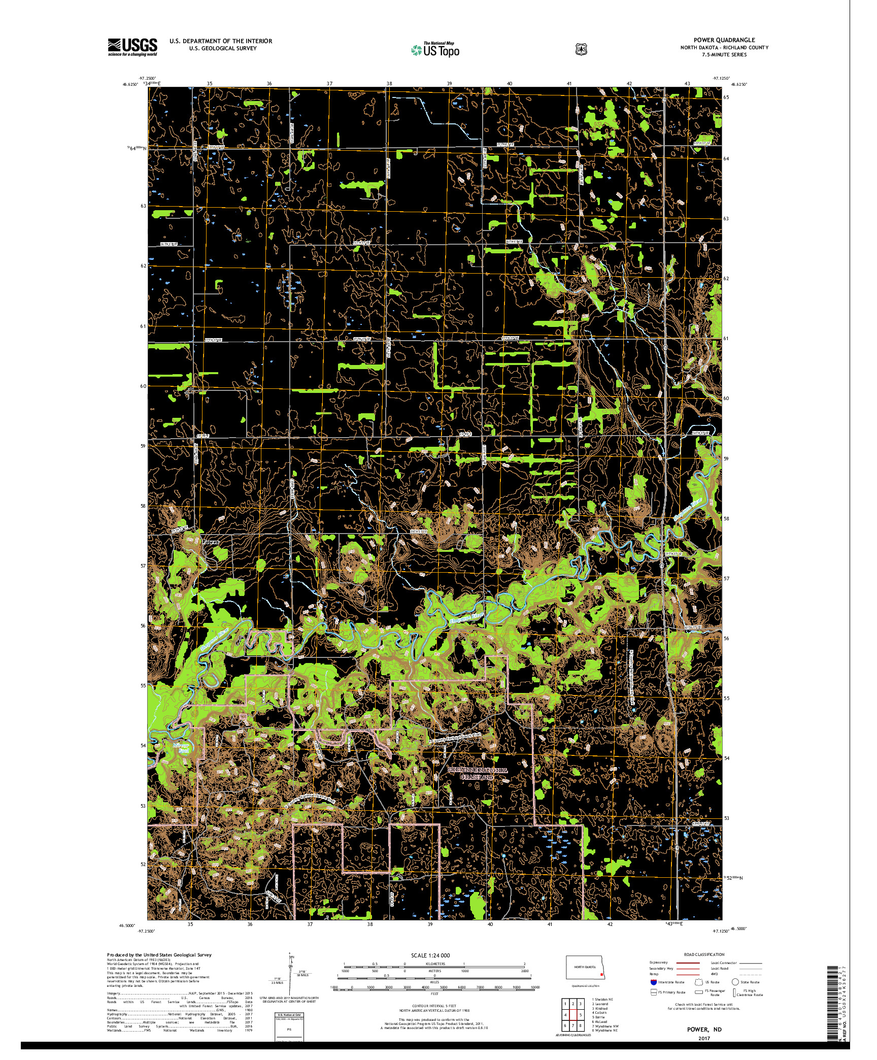 USGS US TOPO 7.5-MINUTE MAP FOR POWER, ND 2017