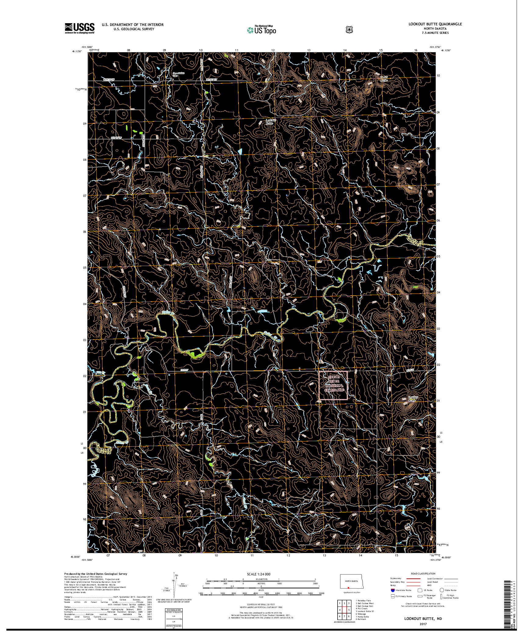 USGS US TOPO 7.5-MINUTE MAP FOR LOOKOUT BUTTE, ND 2017