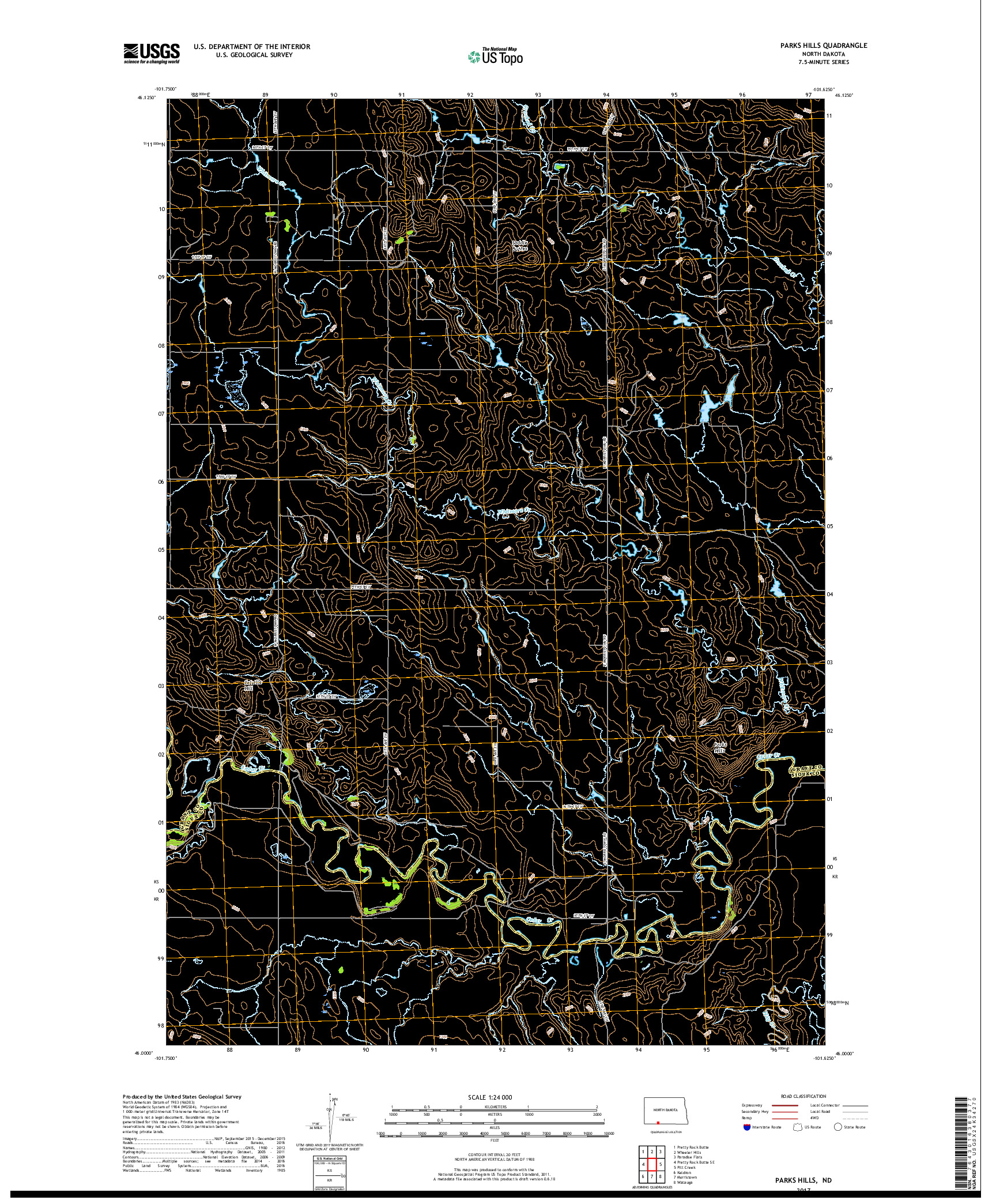 USGS US TOPO 7.5-MINUTE MAP FOR PARKS HILLS, ND 2017