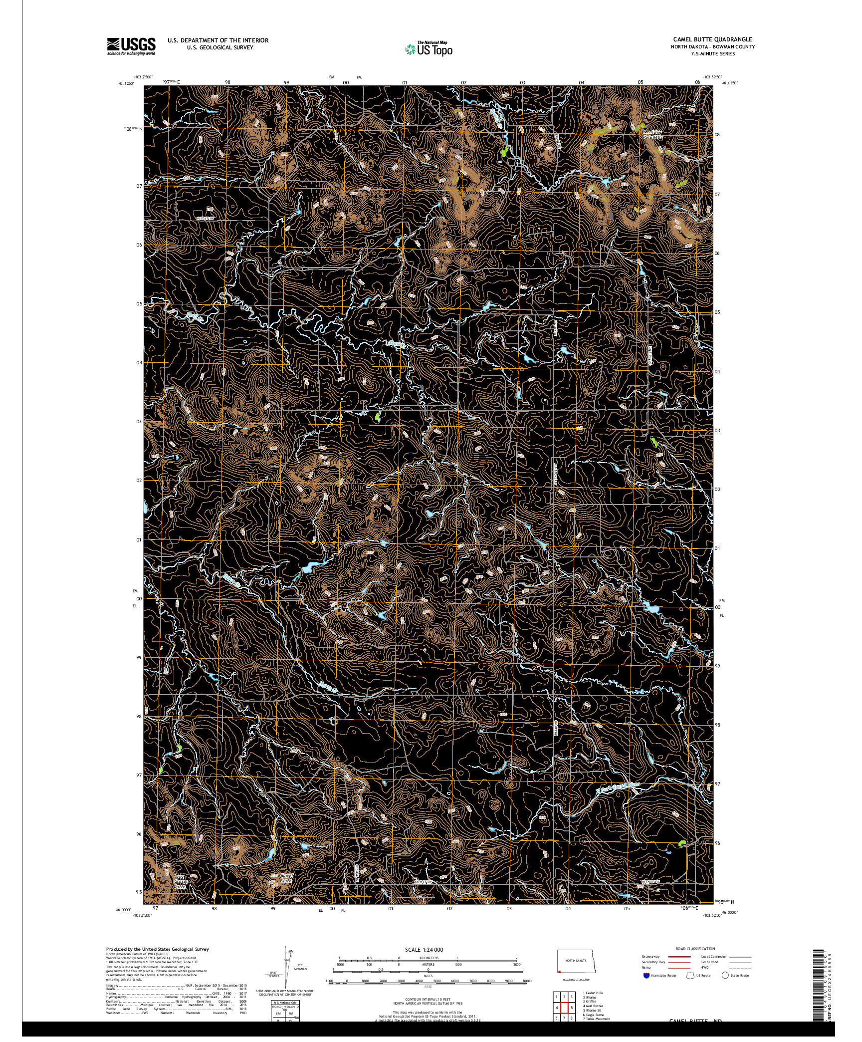 USGS US TOPO 7.5-MINUTE MAP FOR CAMEL BUTTE, ND 2017