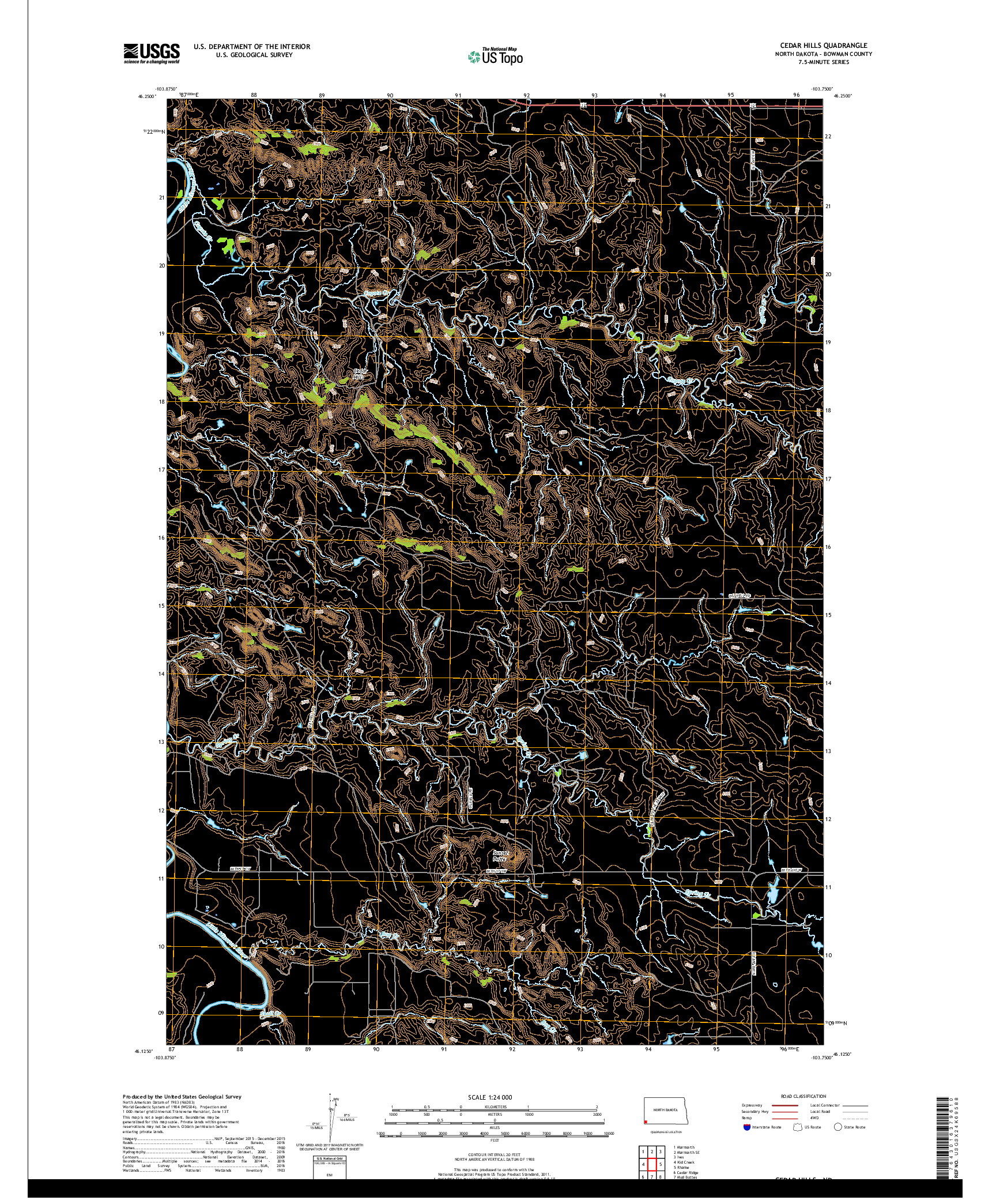 USGS US TOPO 7.5-MINUTE MAP FOR CEDAR HILLS, ND 2017