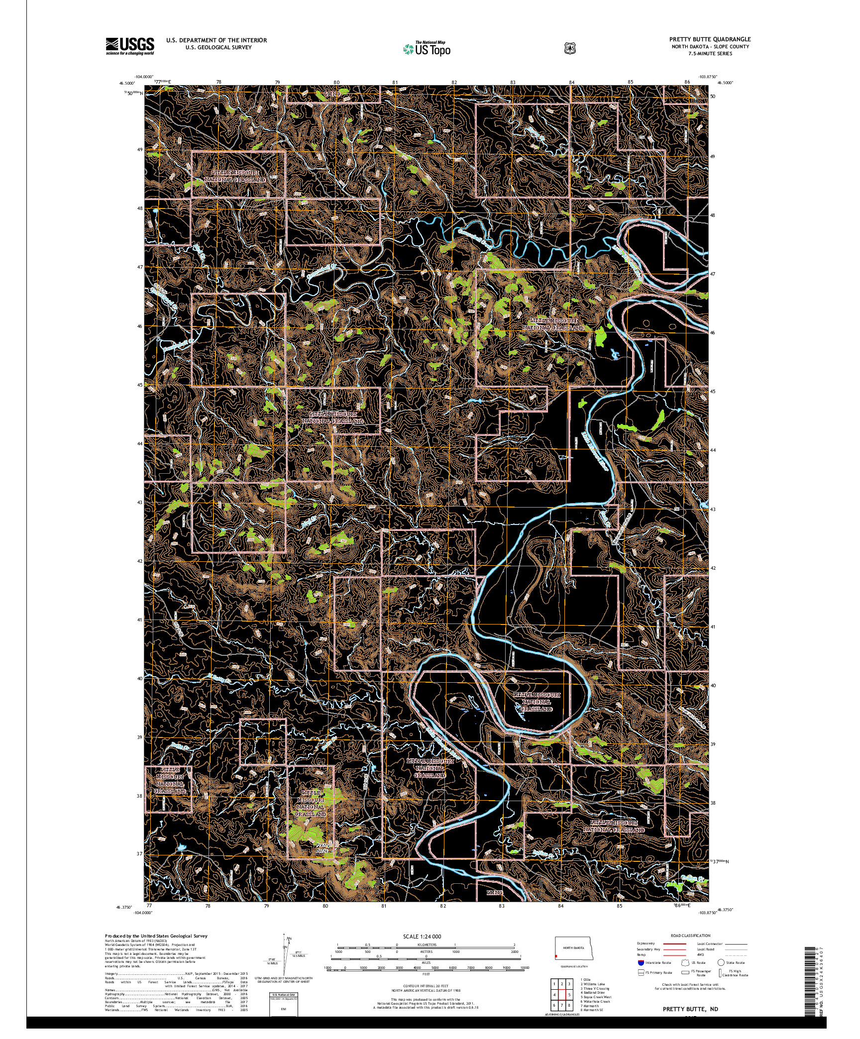 USGS US TOPO 7.5-MINUTE MAP FOR PRETTY BUTTE, ND 2017