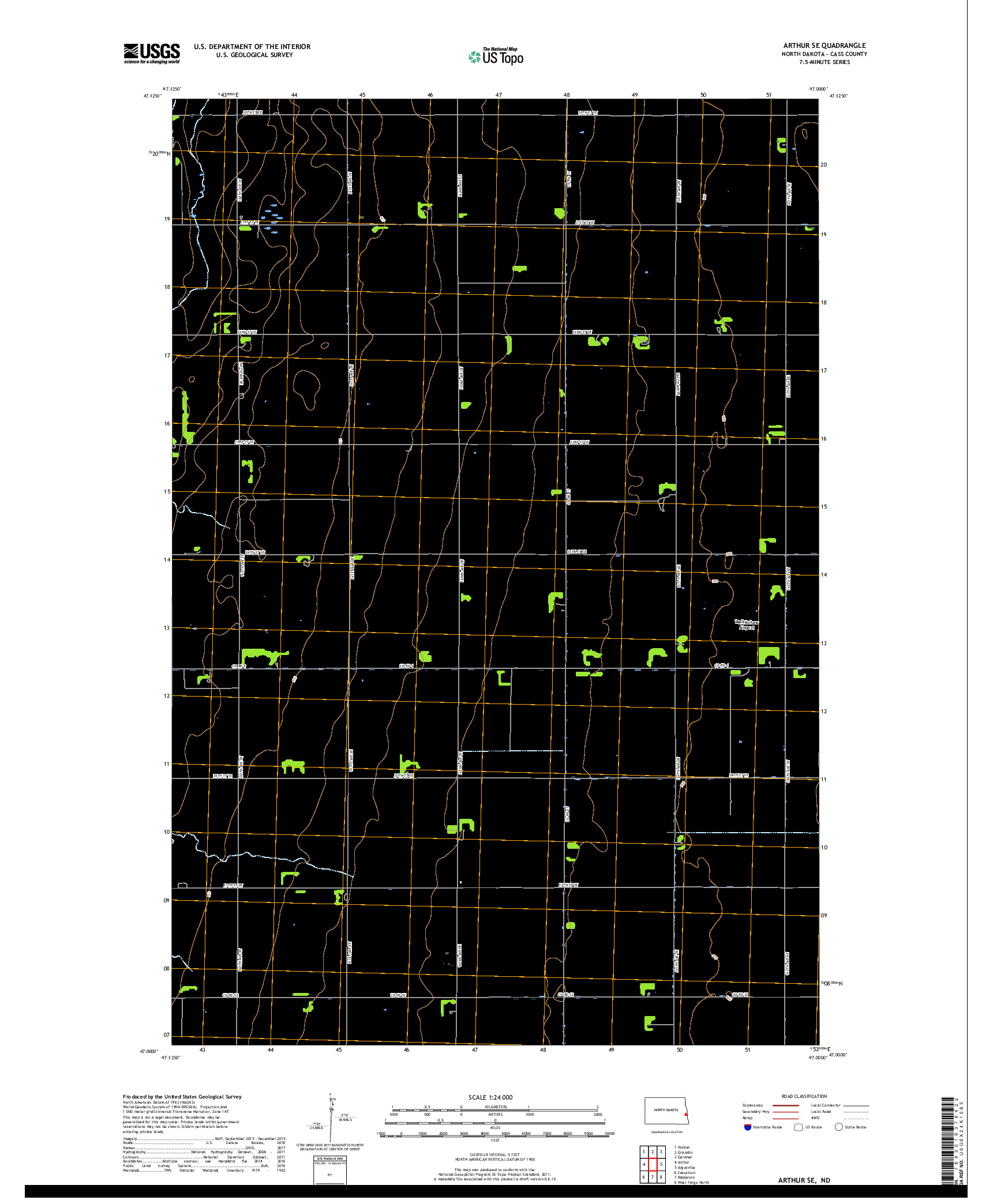 USGS US TOPO 7.5-MINUTE MAP FOR ARTHUR SE, ND 2017