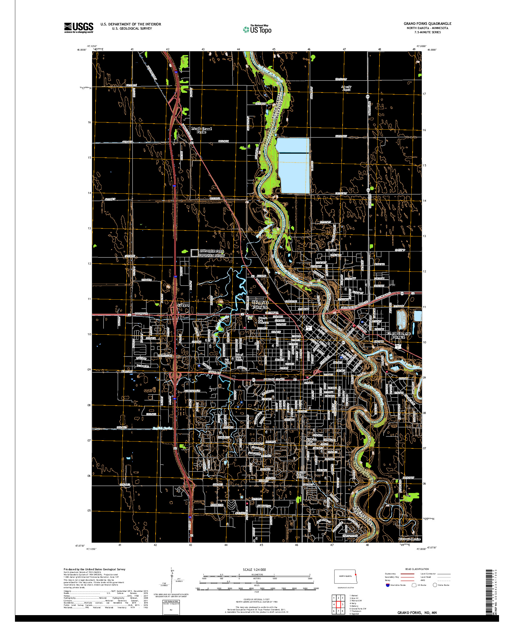 USGS US TOPO 7.5-MINUTE MAP FOR GRAND FORKS, ND,MN 2017