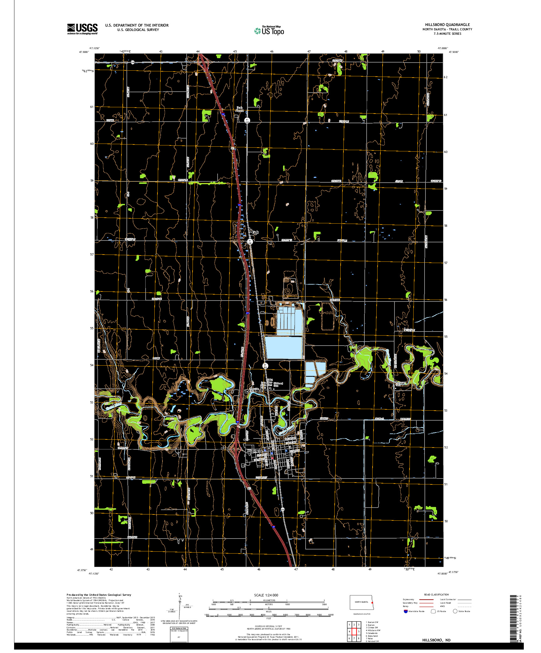 USGS US TOPO 7.5-MINUTE MAP FOR HILLSBORO, ND 2017