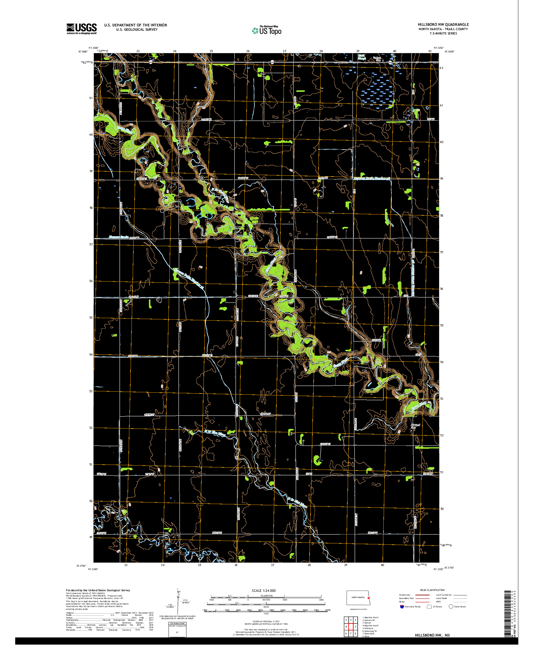 USGS US TOPO 7.5-MINUTE MAP FOR HILLSBORO NW, ND 2017