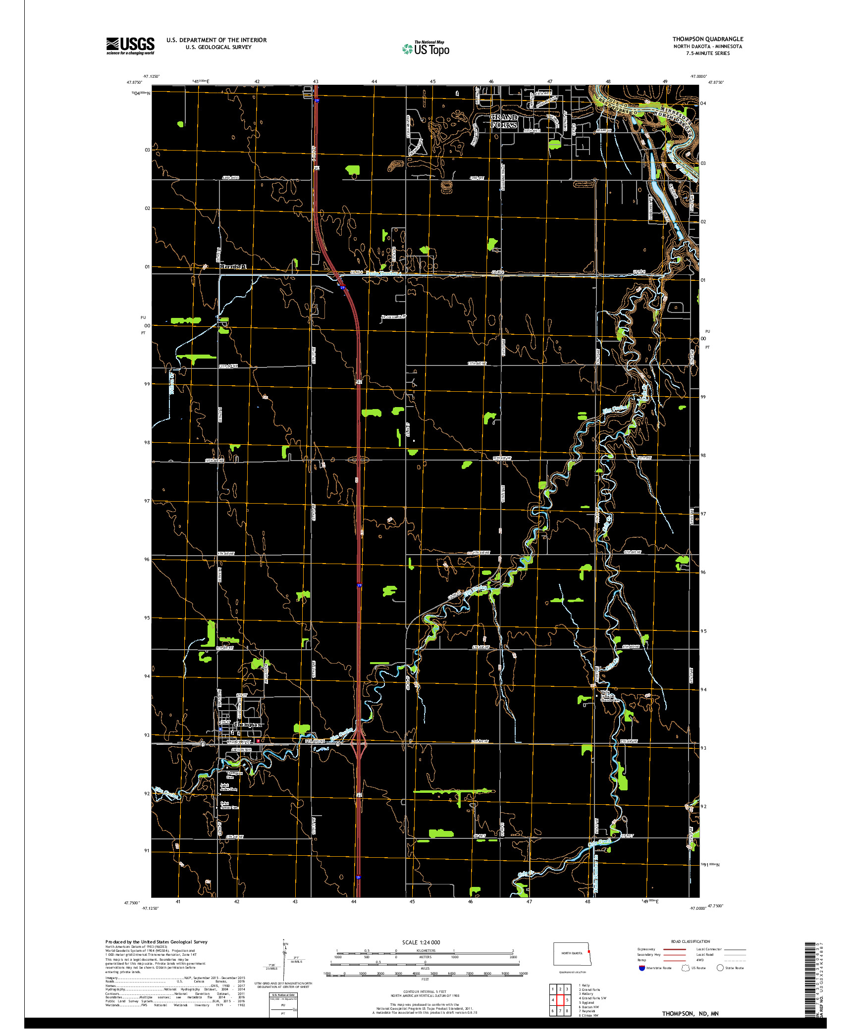 USGS US TOPO 7.5-MINUTE MAP FOR THOMPSON, ND,MN 2017