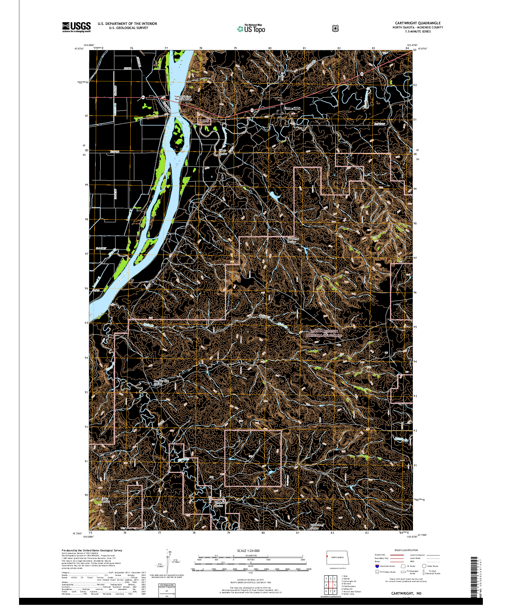 USGS US TOPO 7.5-MINUTE MAP FOR CARTWRIGHT, ND 2017