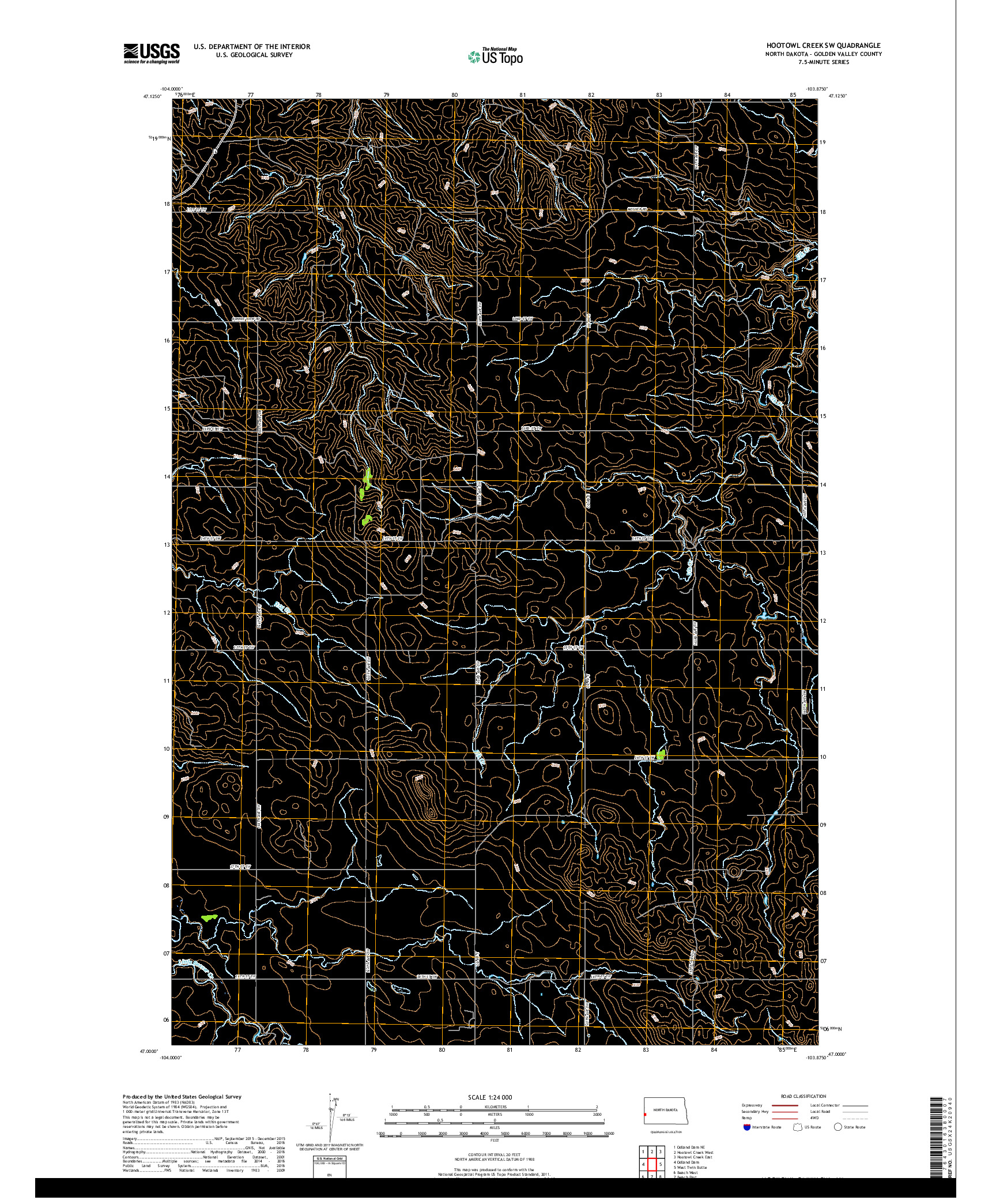 USGS US TOPO 7.5-MINUTE MAP FOR HOOTOWL CREEK SW, ND 2017