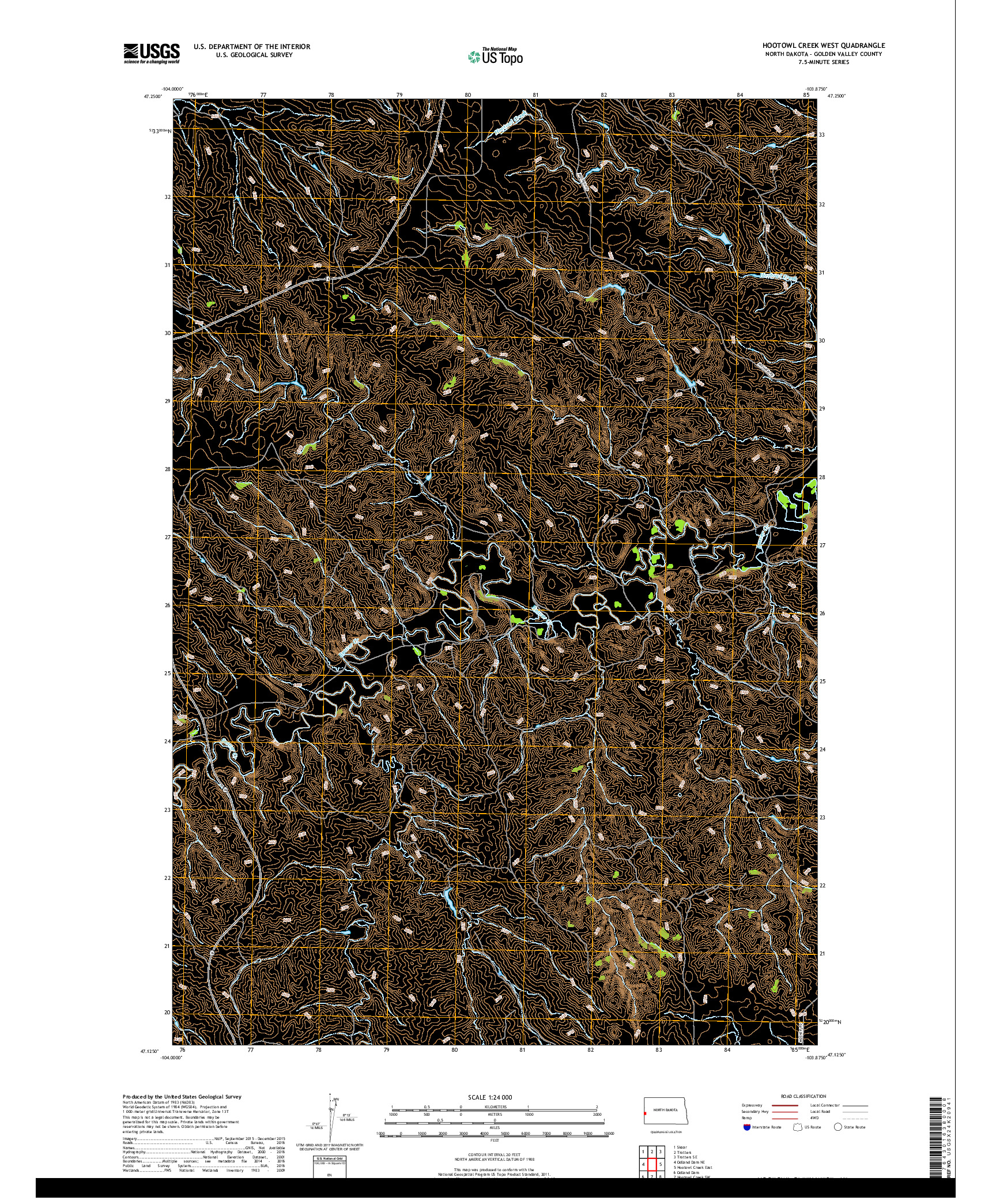 USGS US TOPO 7.5-MINUTE MAP FOR HOOTOWL CREEK WEST, ND 2017