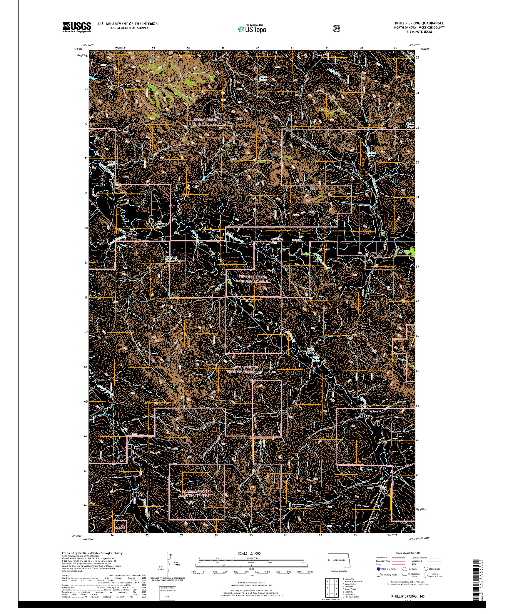USGS US TOPO 7.5-MINUTE MAP FOR PHILLIP SPRING, ND 2017