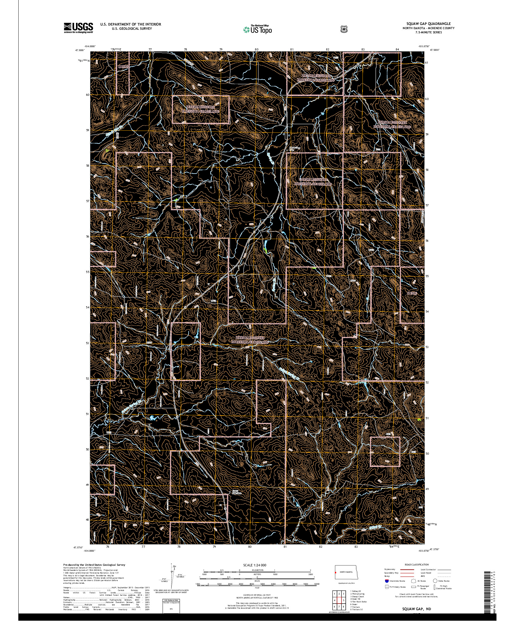 USGS US TOPO 7.5-MINUTE MAP FOR SQUAW GAP, ND 2017