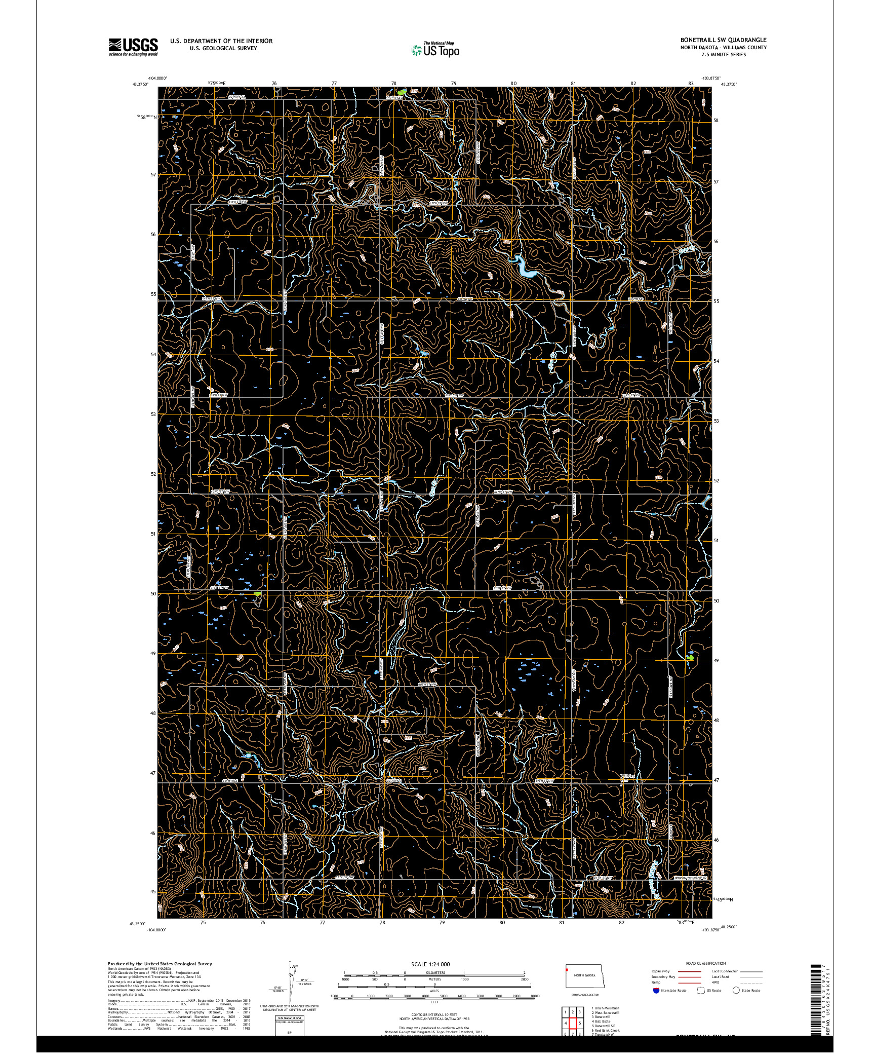 USGS US TOPO 7.5-MINUTE MAP FOR BONETRAILL SW, ND 2017