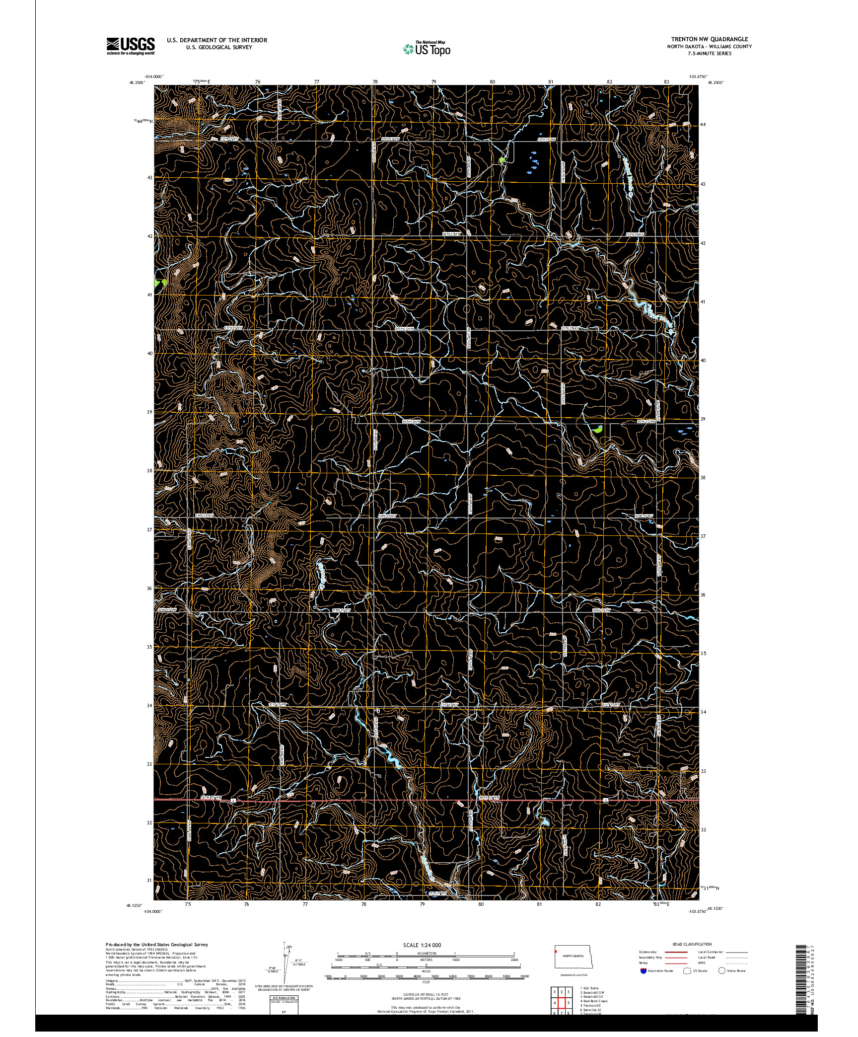 USGS US TOPO 7.5-MINUTE MAP FOR TRENTON NW, ND 2017