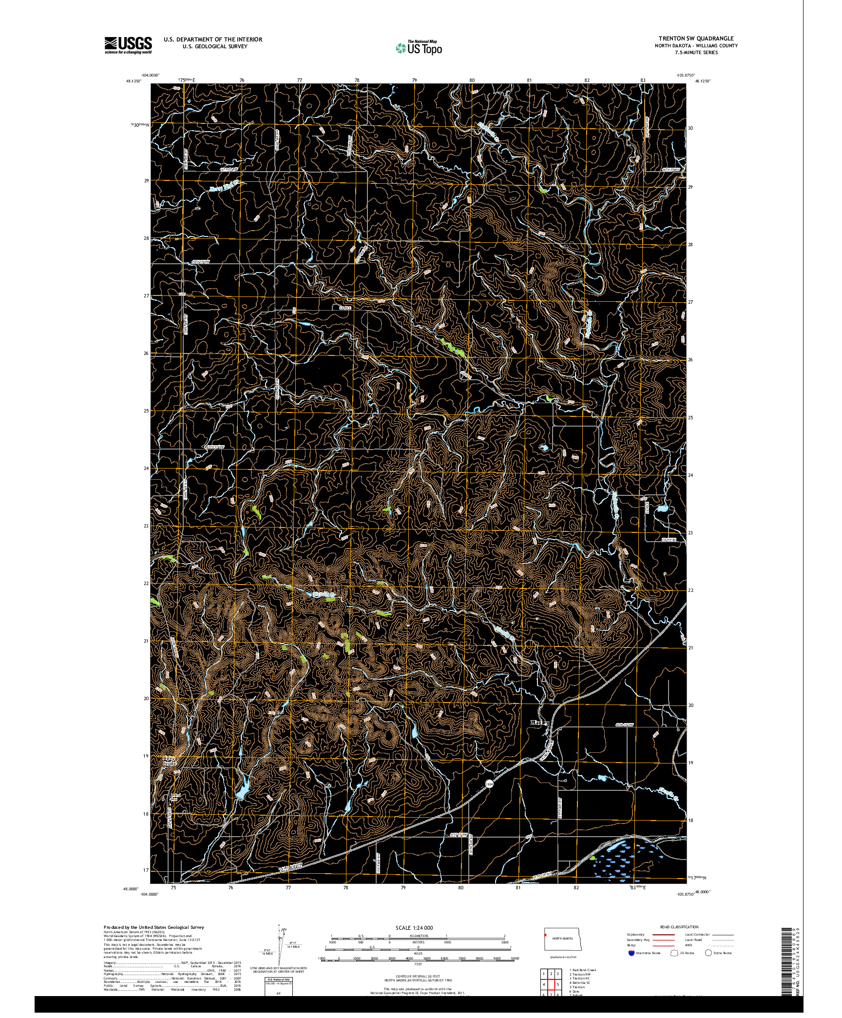 USGS US TOPO 7.5-MINUTE MAP FOR TRENTON SW, ND 2017