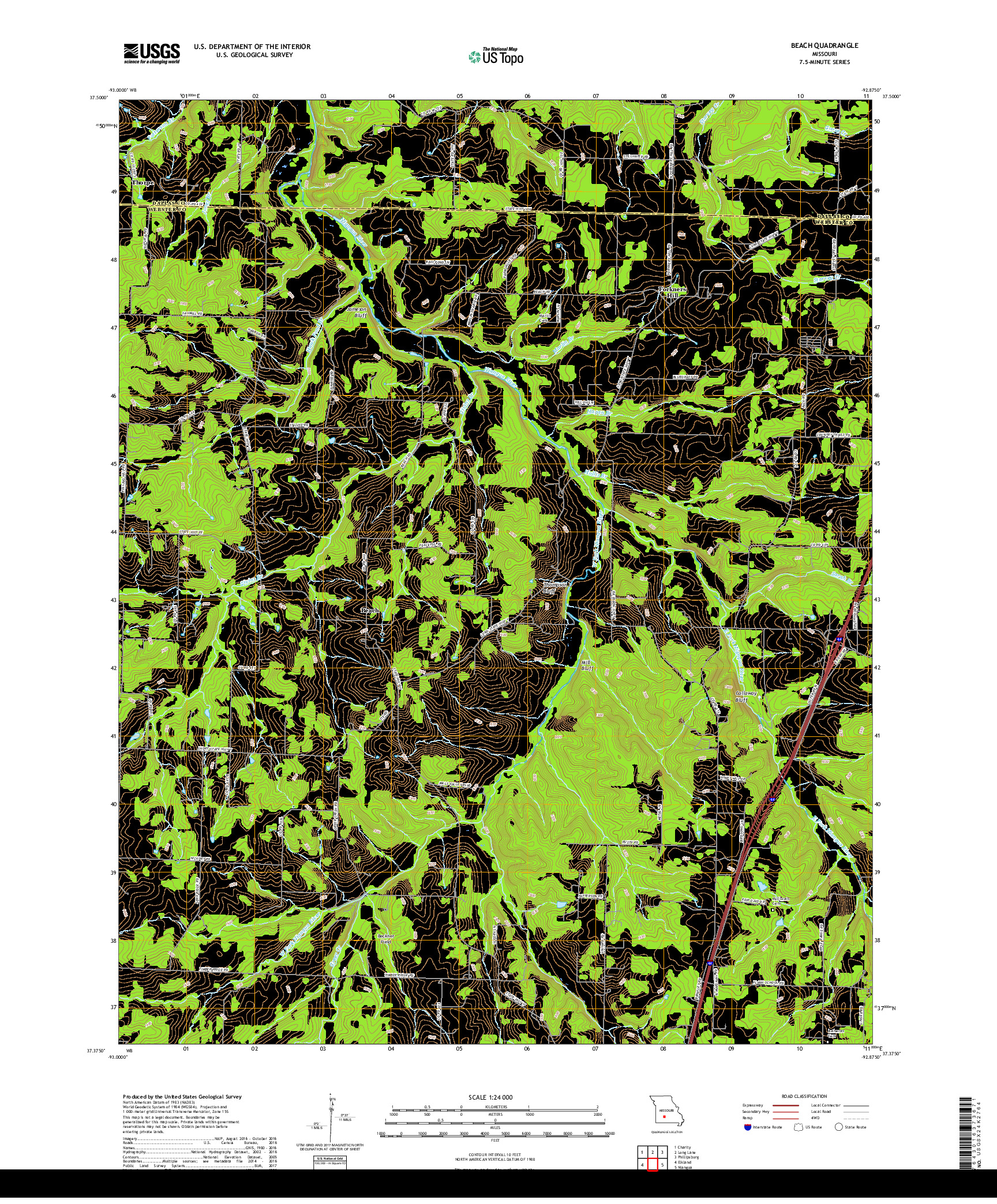 USGS US TOPO 7.5-MINUTE MAP FOR BEACH, MO 2017