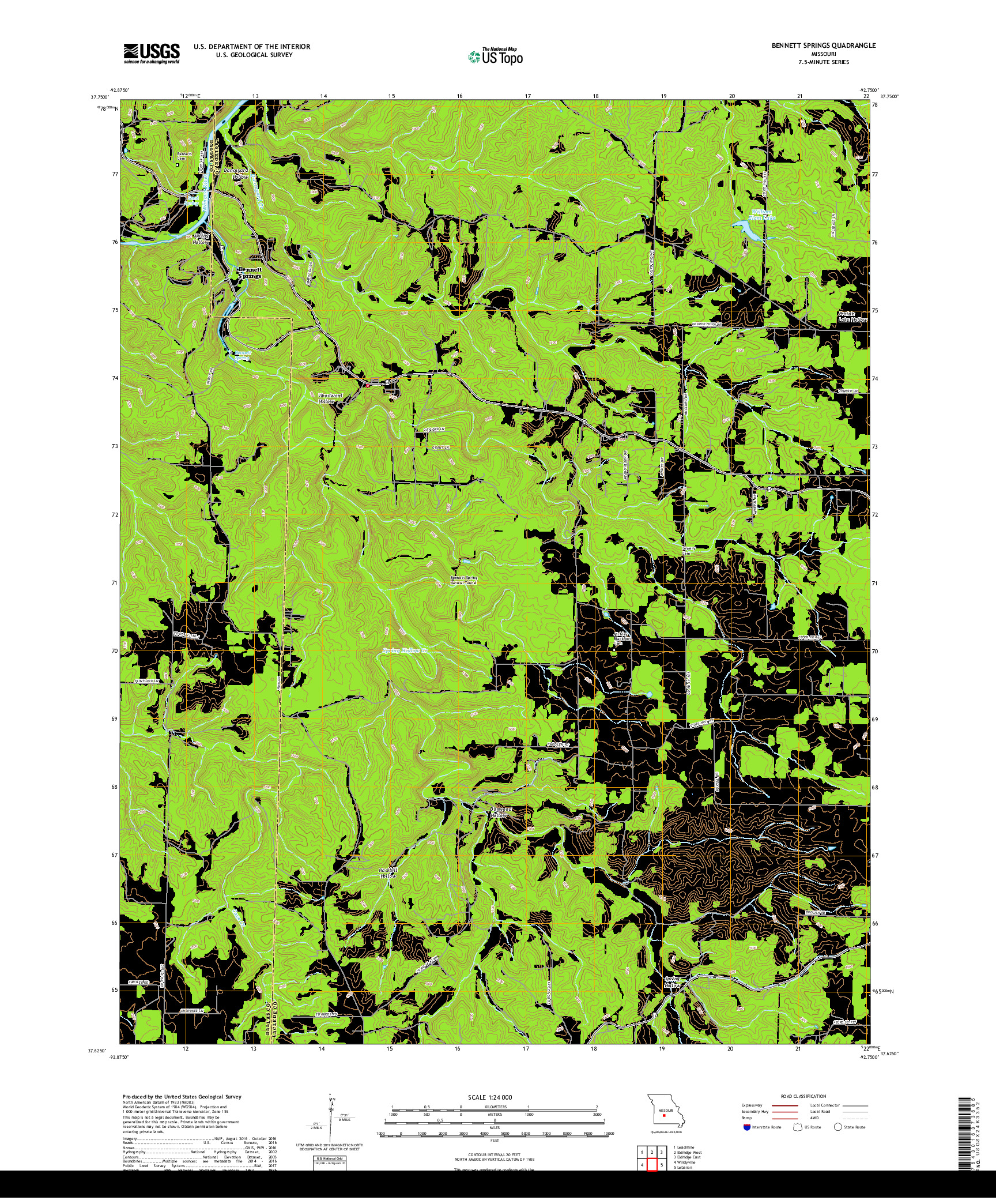 USGS US TOPO 7.5-MINUTE MAP FOR BENNETT SPRINGS, MO 2017