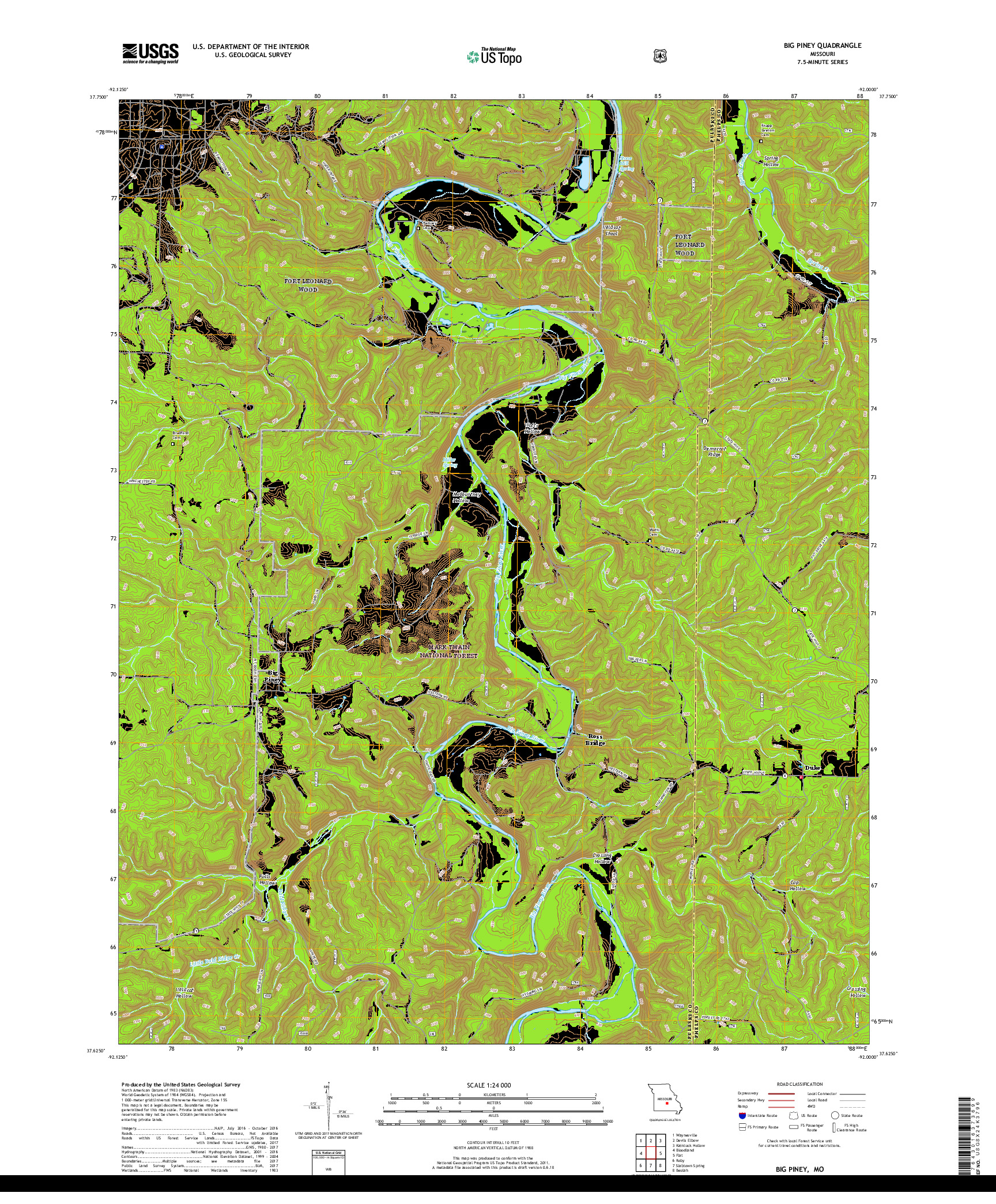 USGS US TOPO 7.5-MINUTE MAP FOR BIG PINEY, MO 2017