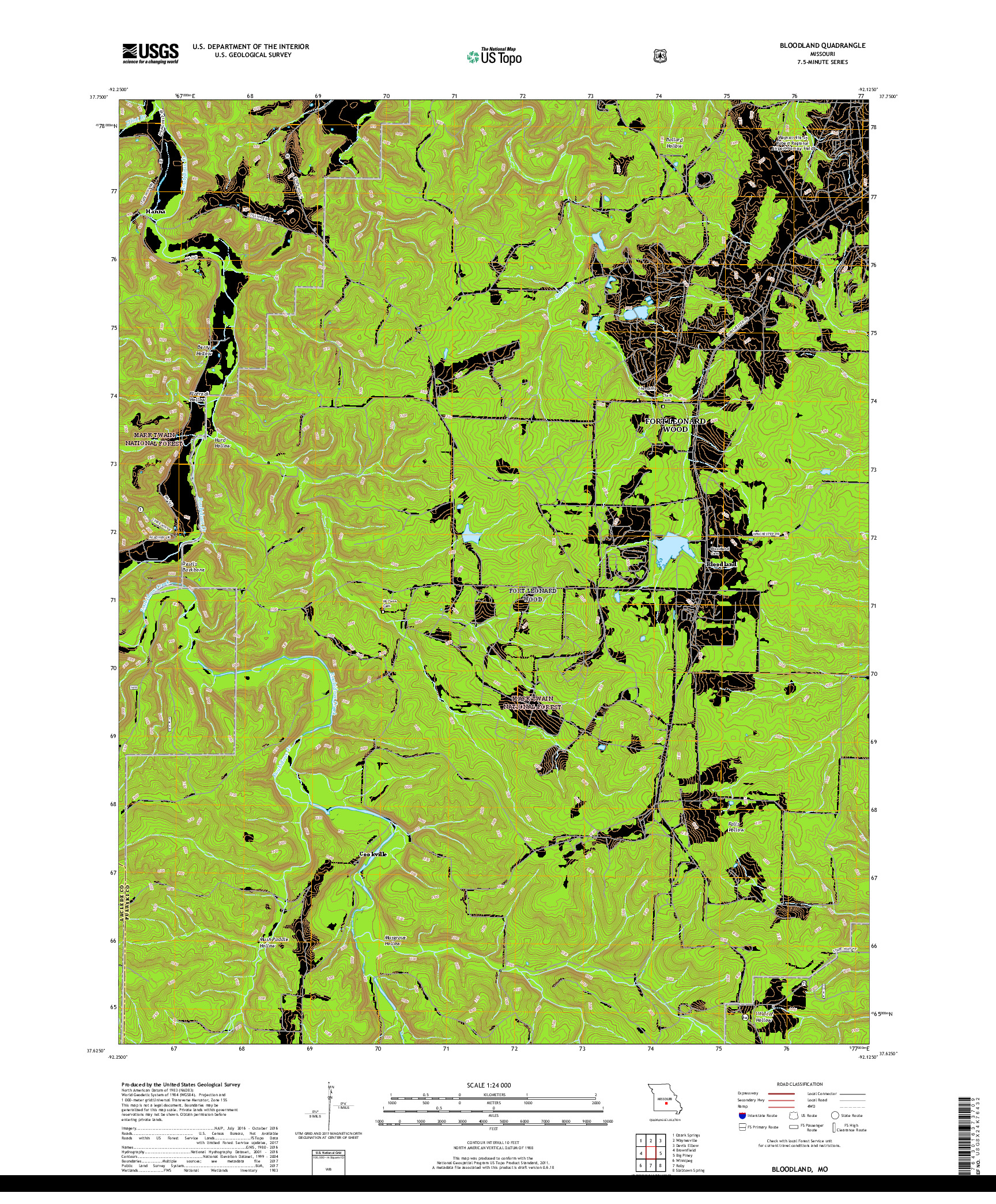 USGS US TOPO 7.5-MINUTE MAP FOR BLOODLAND, MO 2017