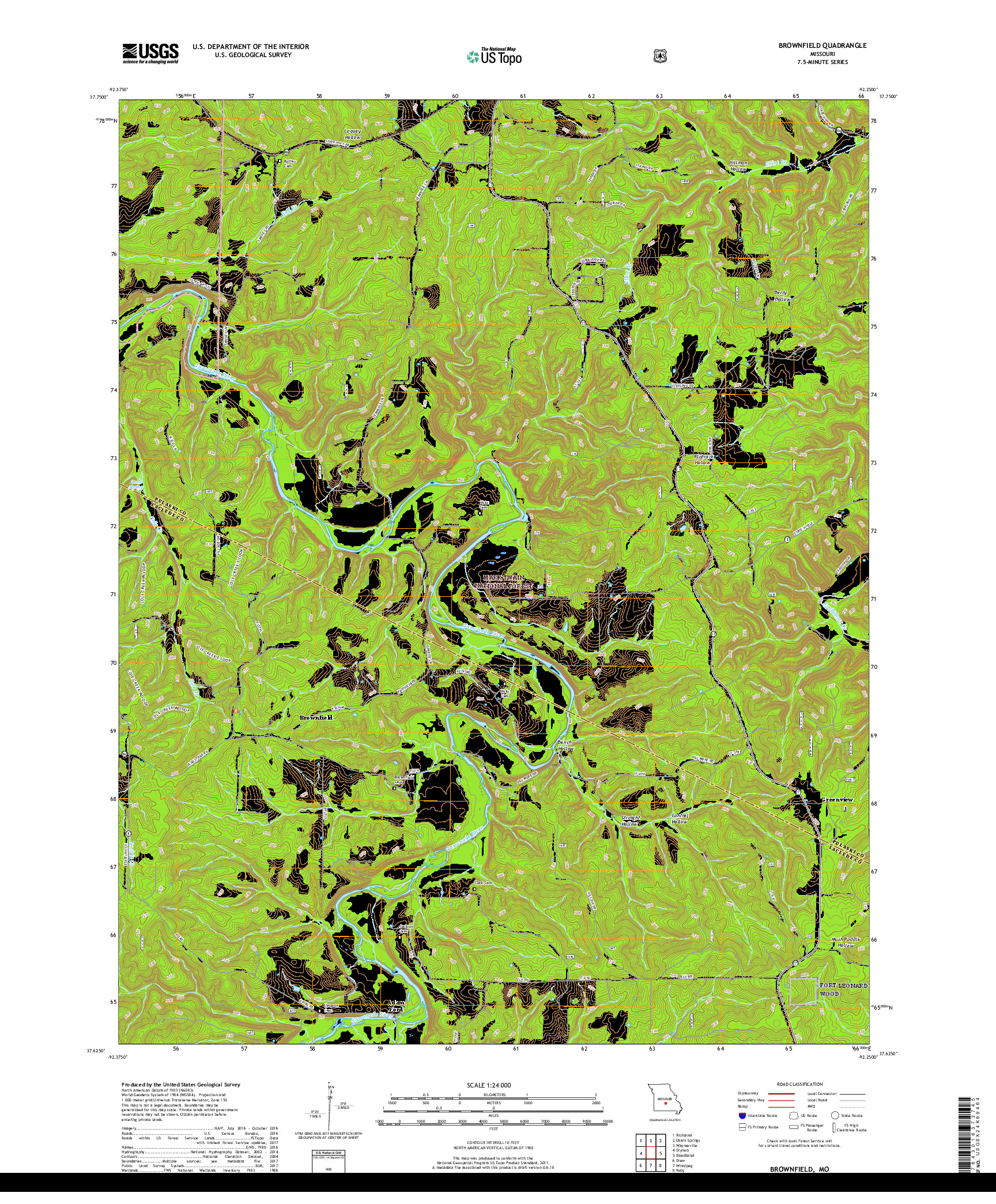 USGS US TOPO 7.5-MINUTE MAP FOR BROWNFIELD, MO 2017