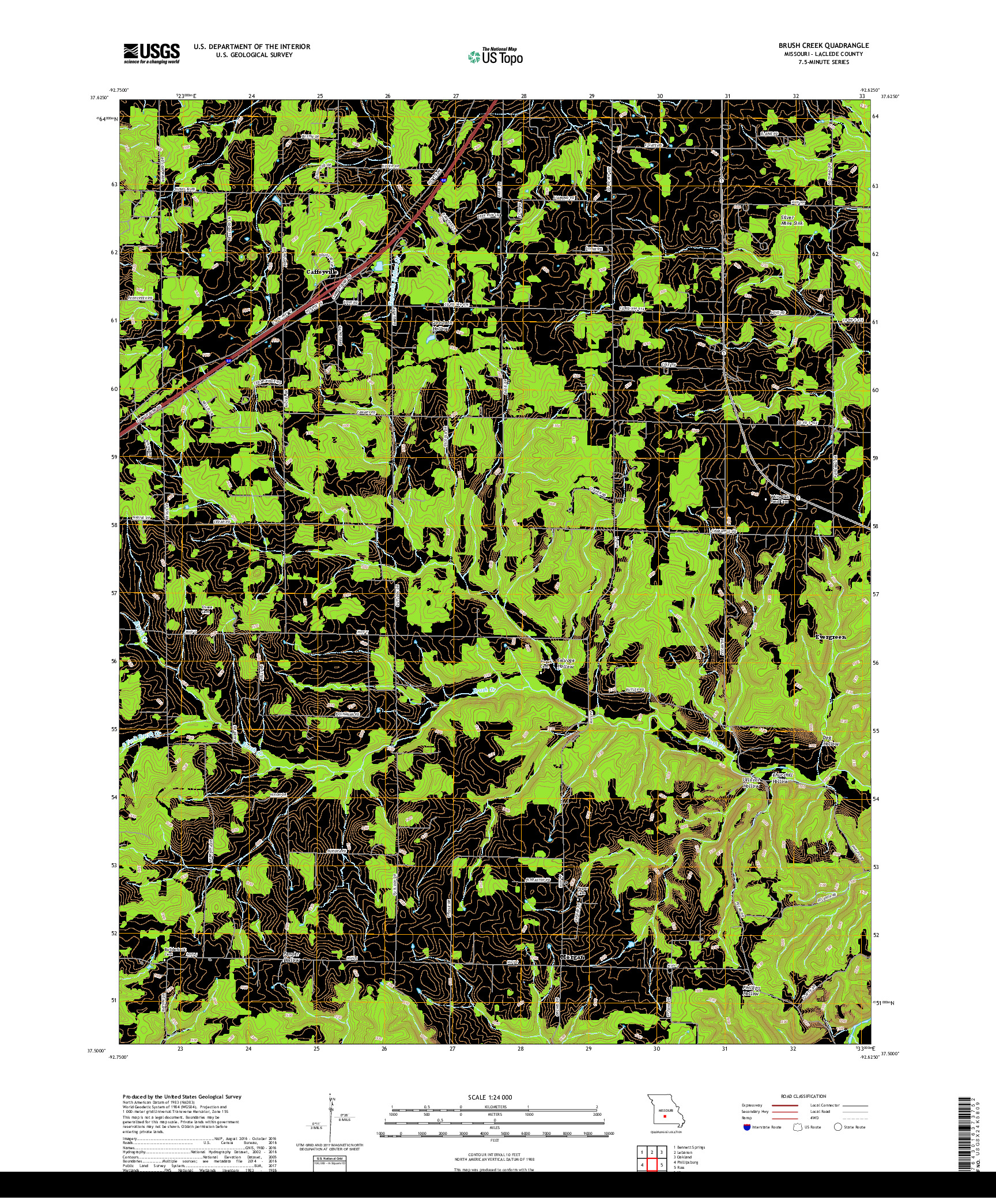 USGS US TOPO 7.5-MINUTE MAP FOR BRUSH CREEK, MO 2017