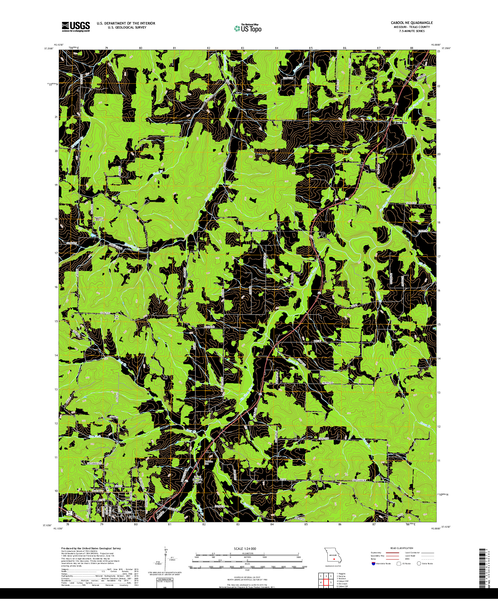 USGS US TOPO 7.5-MINUTE MAP FOR CABOOL NE, MO 2017