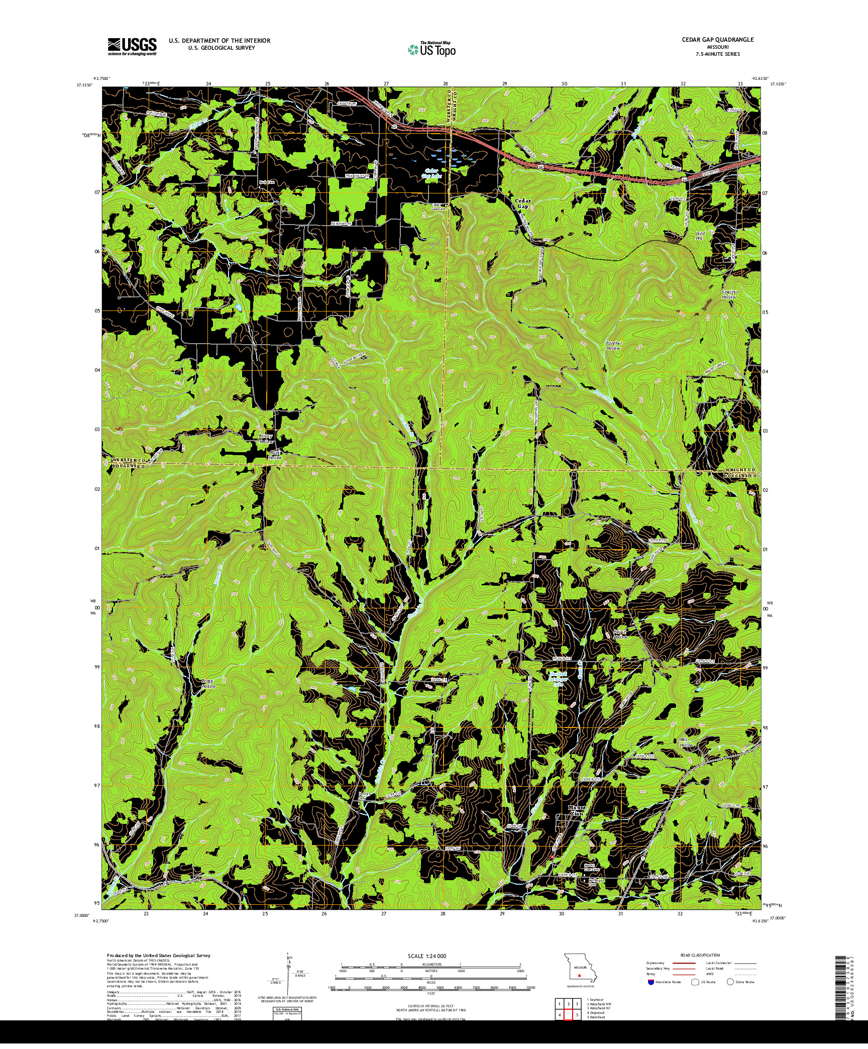 USGS US TOPO 7.5-MINUTE MAP FOR CEDAR GAP, MO 2017