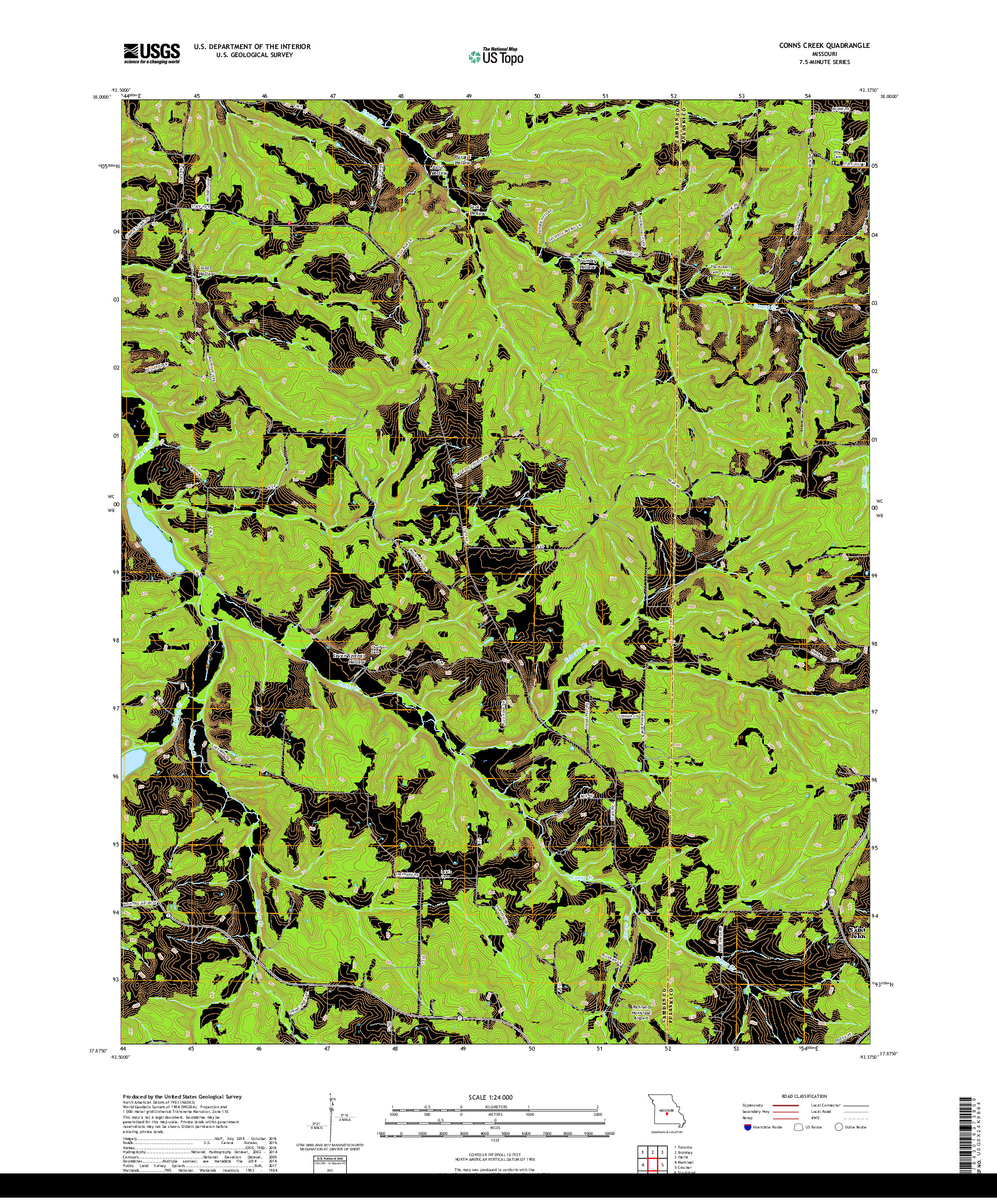 USGS US TOPO 7.5-MINUTE MAP FOR CONNS CREEK, MO 2017