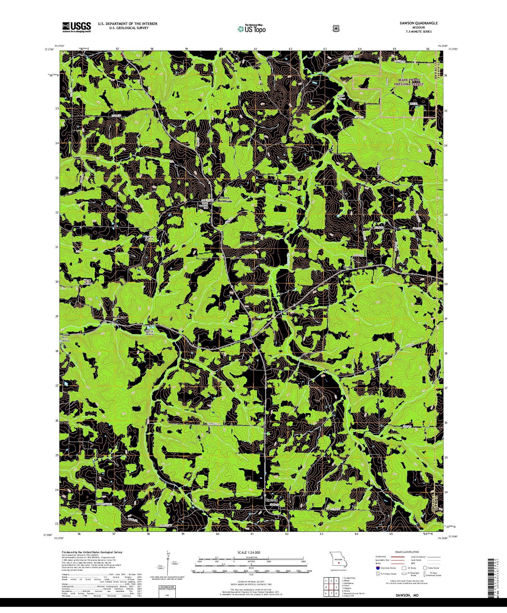 USGS US TOPO 7.5-MINUTE MAP FOR DAWSON, MO 2017