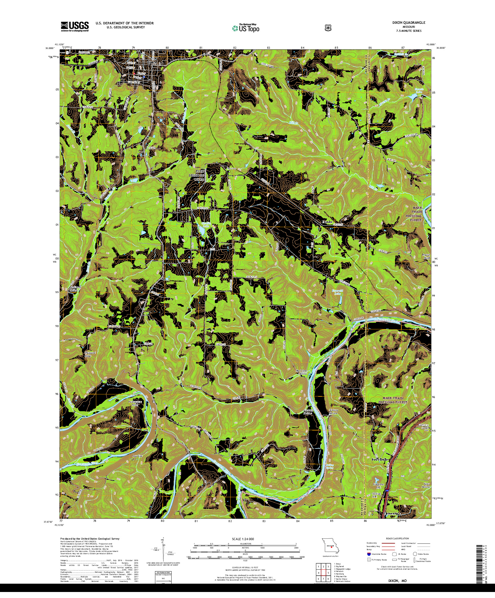 USGS US TOPO 7.5-MINUTE MAP FOR DIXON, MO 2017