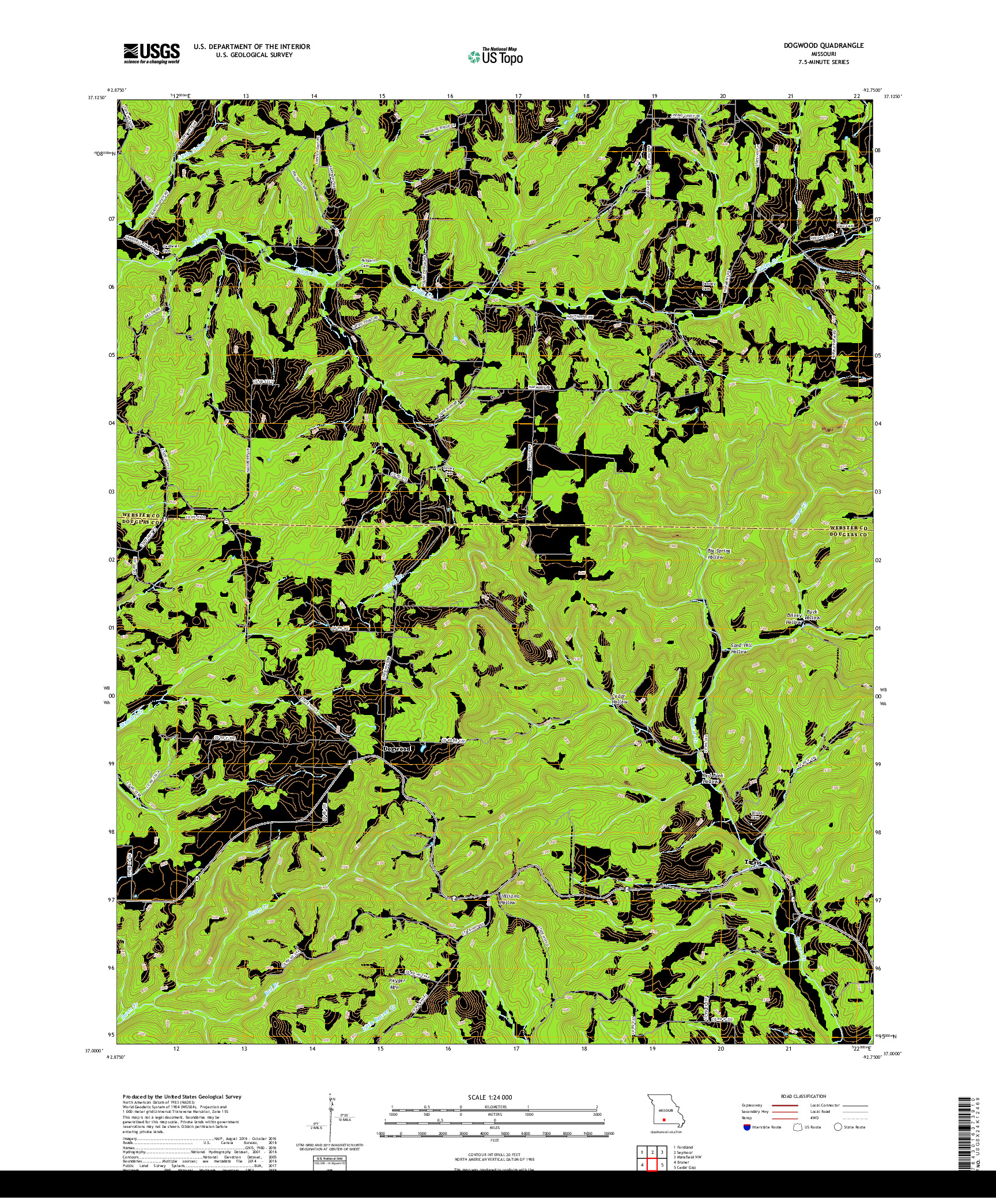 USGS US TOPO 7.5-MINUTE MAP FOR DOGWOOD, MO 2017